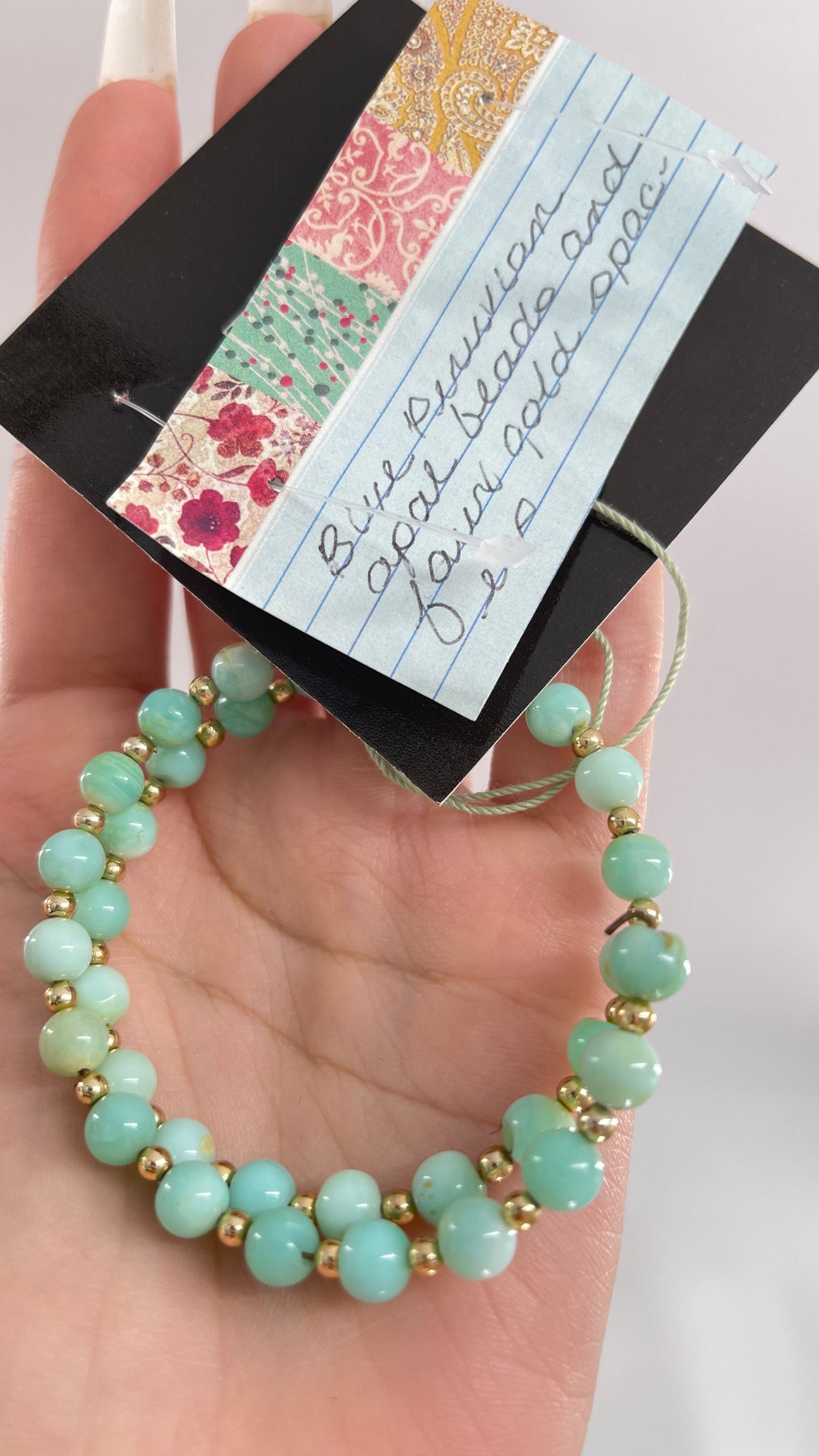 Vintage Blue Peruvian Opal Beads and Faux Gold Spacer Bangle