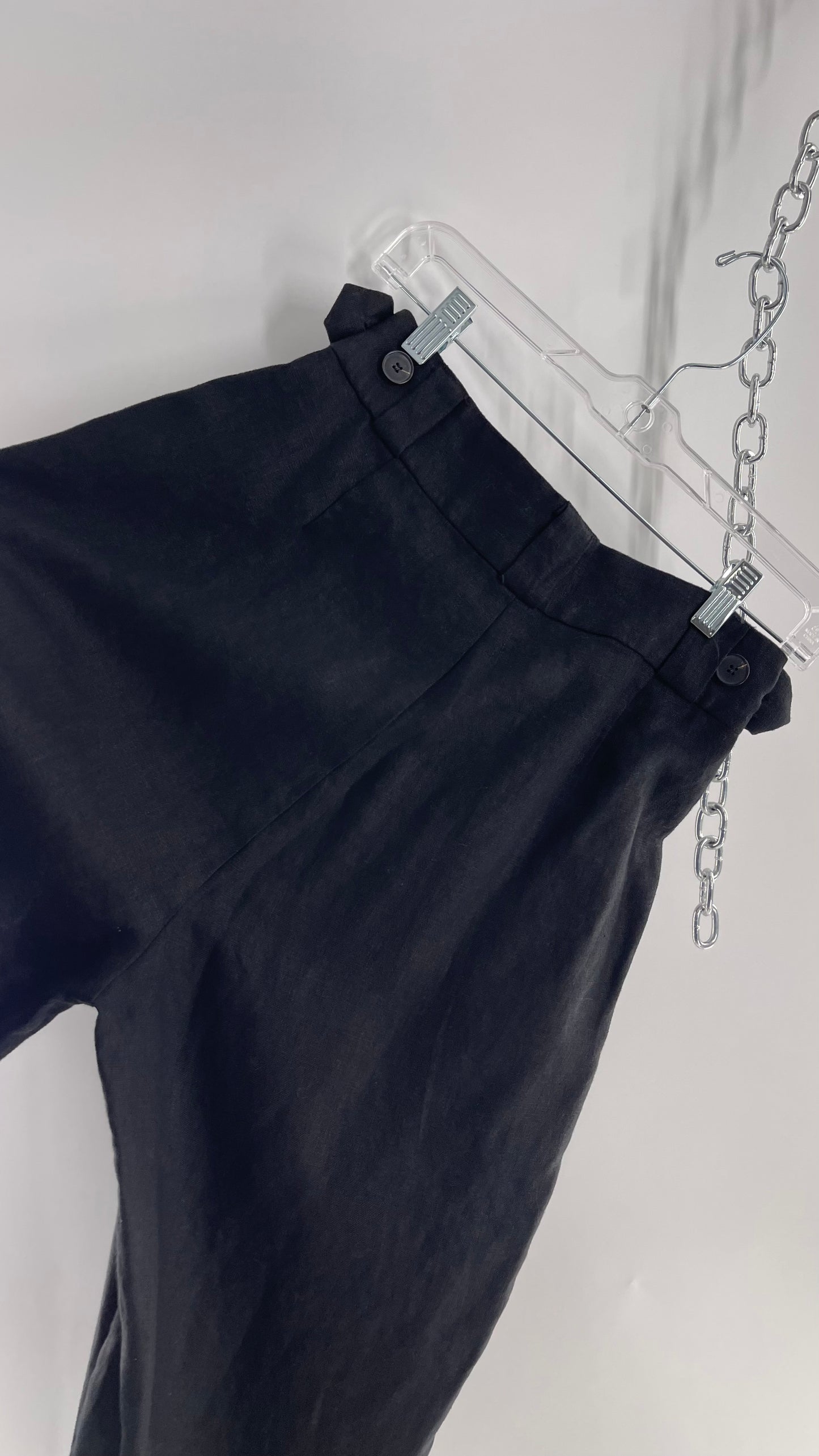 Thrills Black Thick Linen Trouser with Side Buttons and Pleating (4)