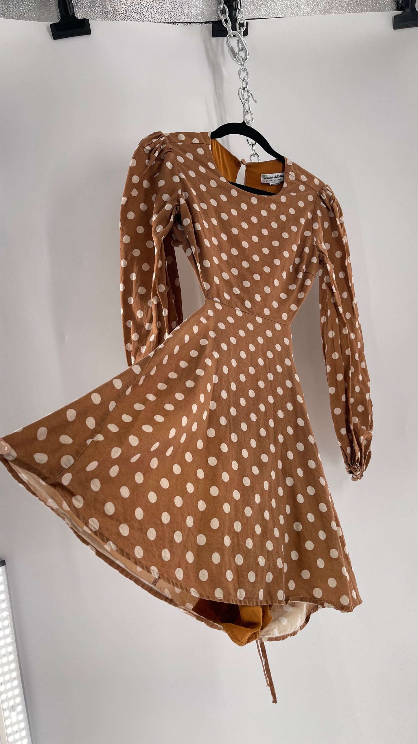 Charlie Holiday Halcyon Brown Polka Dot Open Back Linen (2)