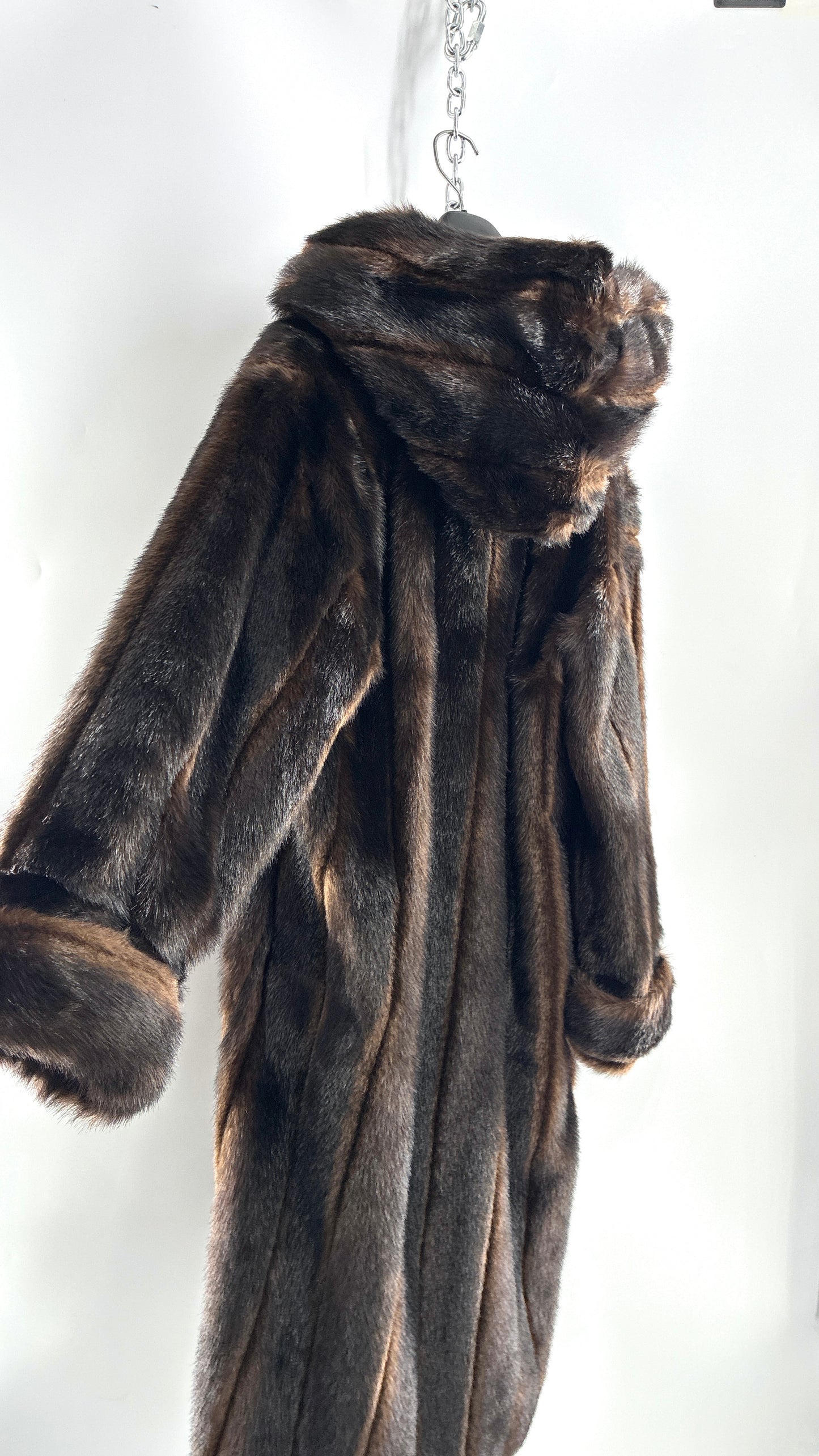Vintage TALLY HO Hooded and Paneled, Vegan Fur Full Length Coat (Medium)