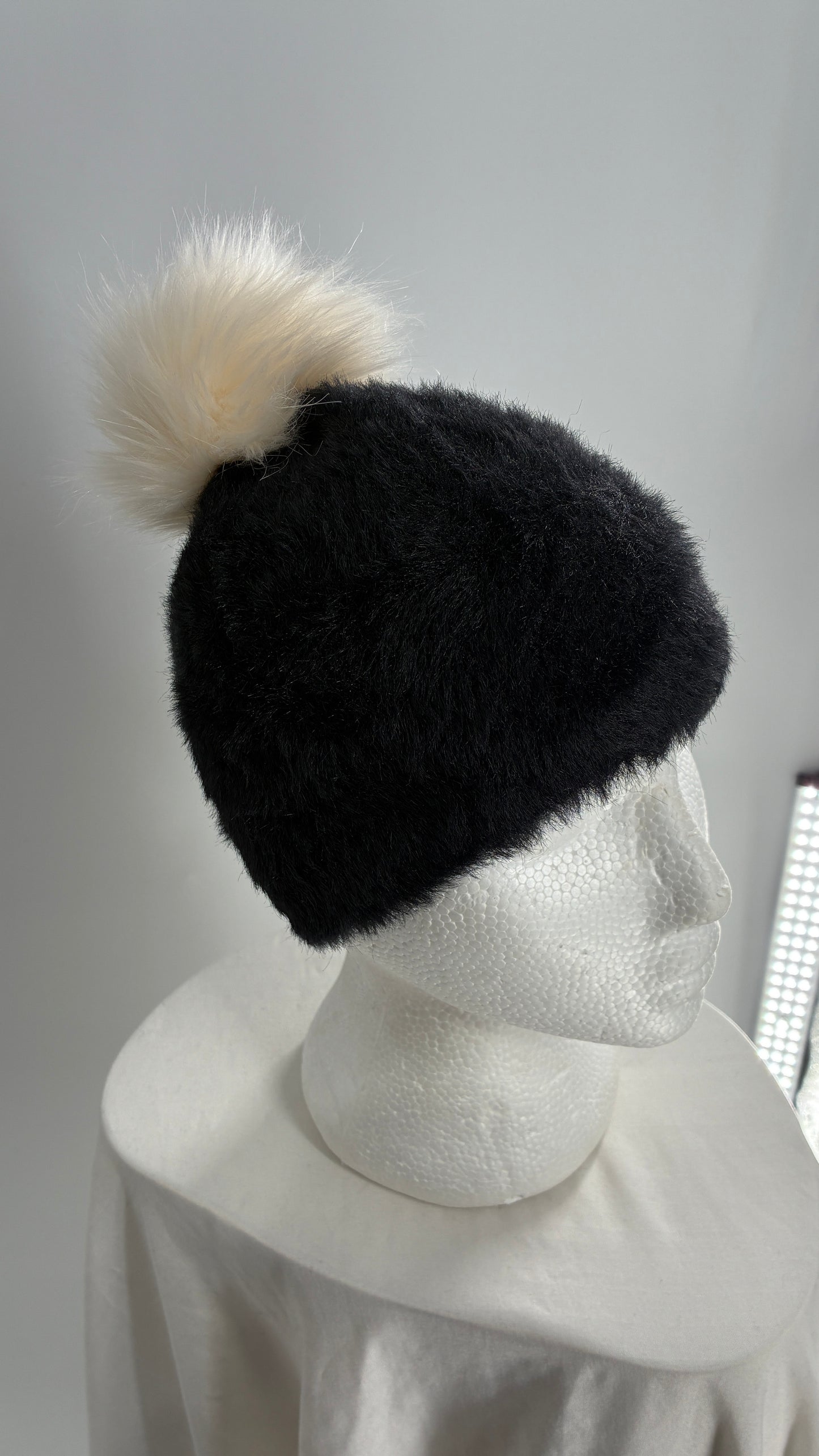 Anthropologie Sleeping on Snow Black Pom Pom Beanie
