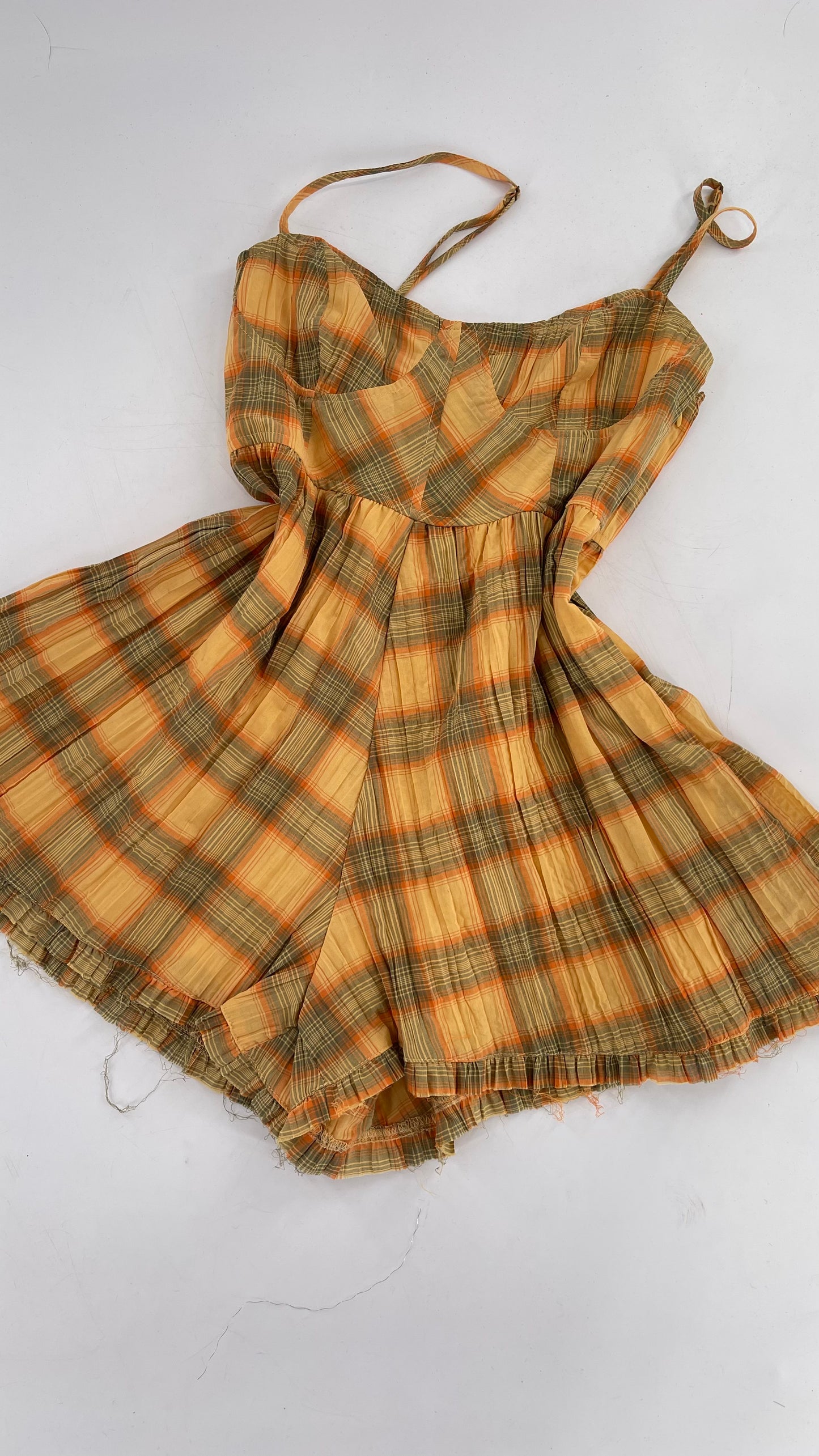 Urban Outfitters Yellow Plaid Playsuit Romper with Faux Bustier Stitching (Small)