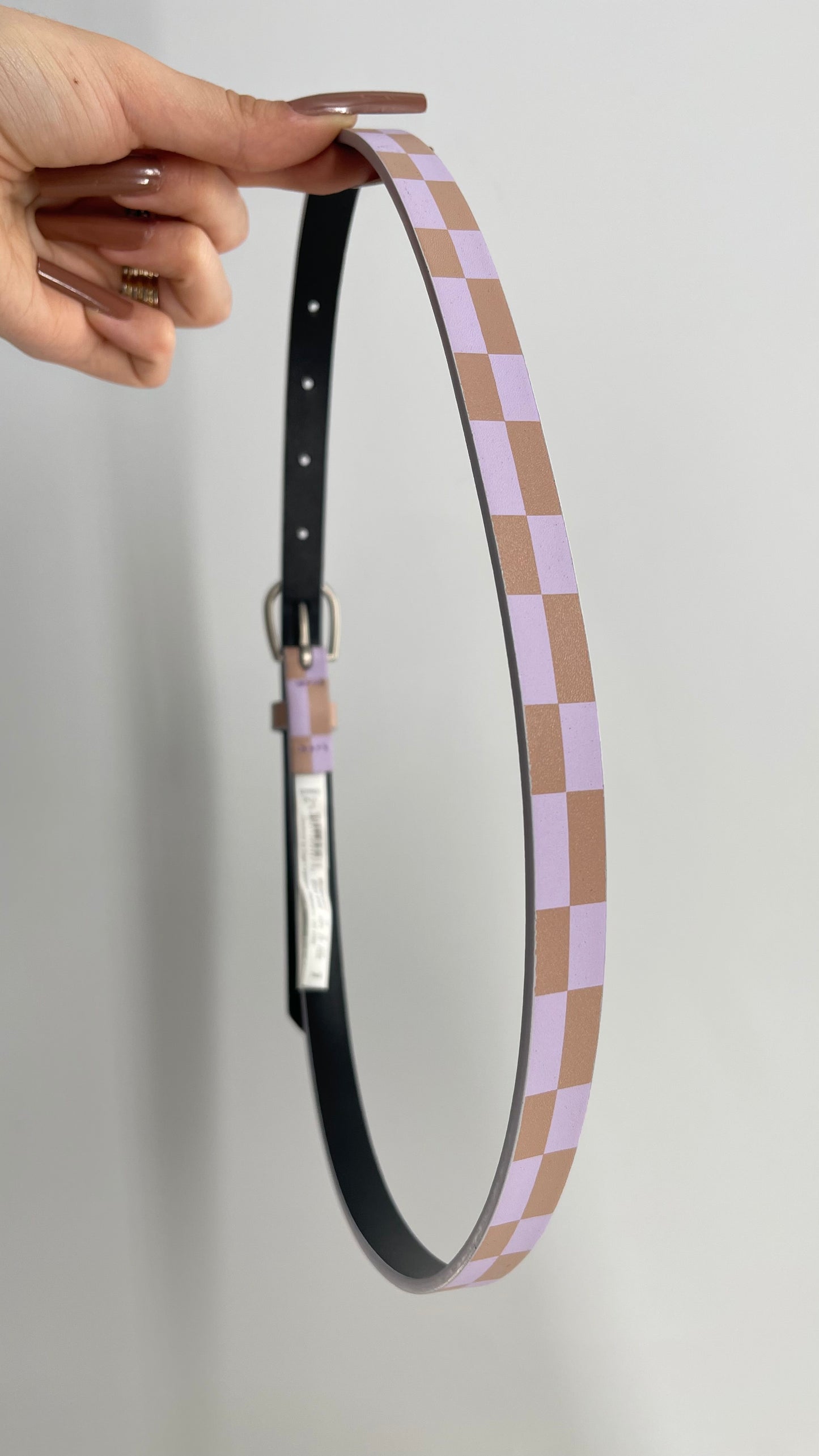 Urban Outfitters Checkered Skinny Belt Purple Brown (Small)