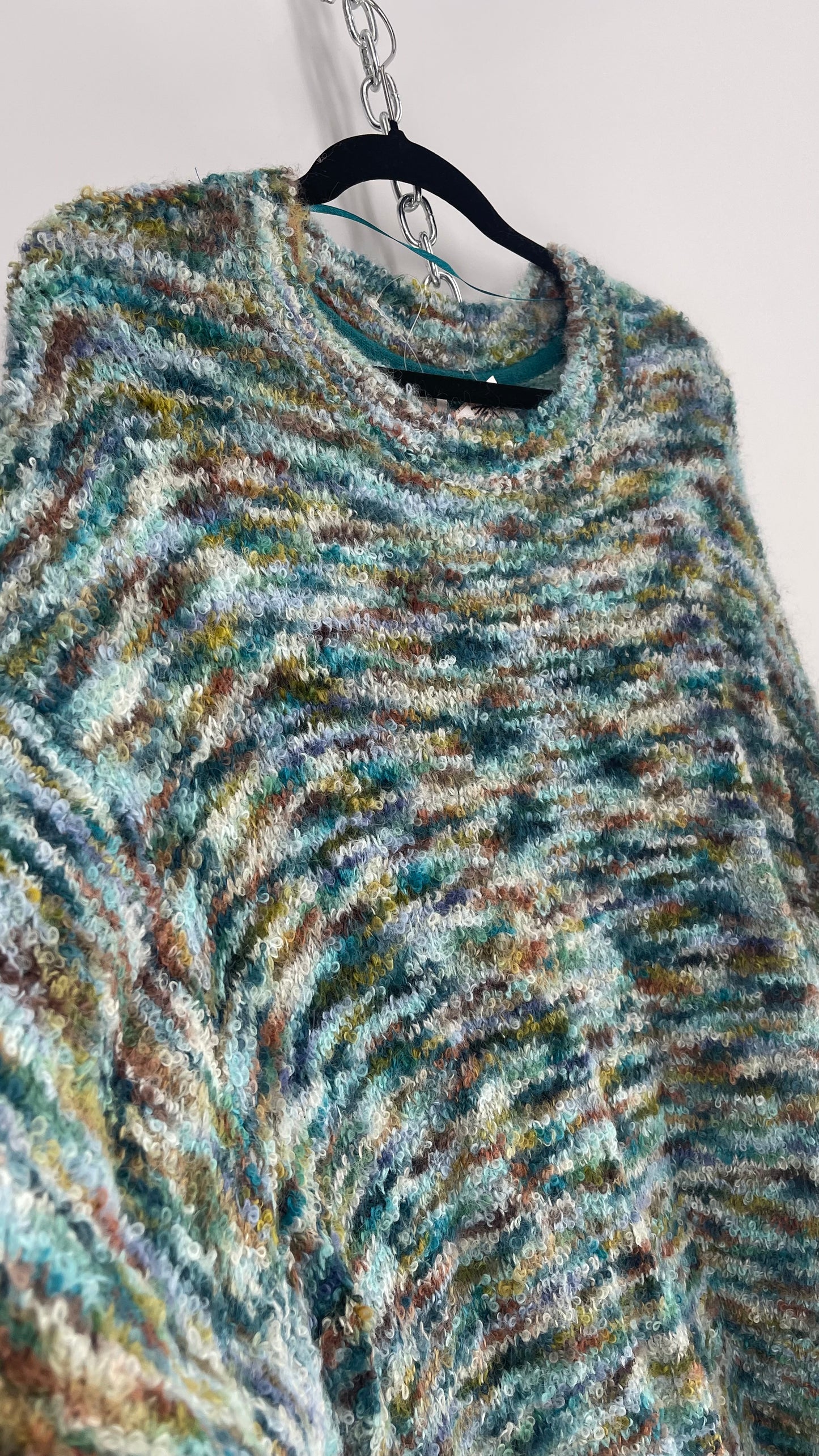 Free People 72% Alpaca 21.5% Wool Green/Blue Sweater (Medium)