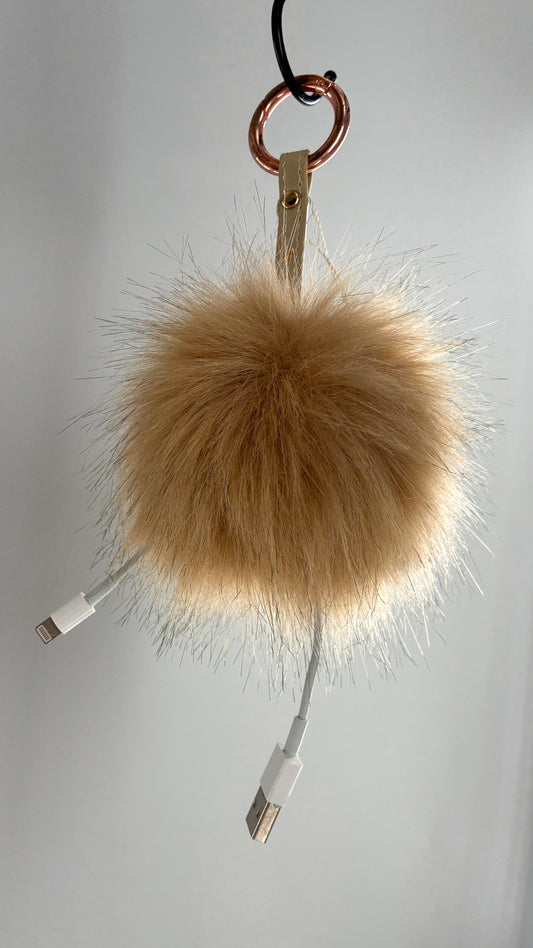 Free People Tan Pom Pom Keychain Ring