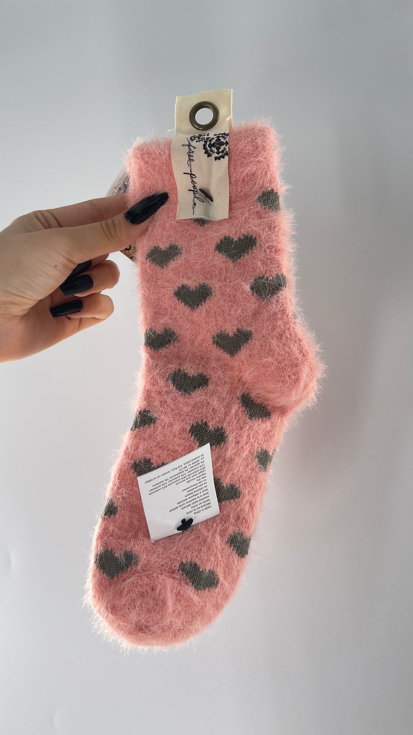 Free People Pink Fuzzy Heart Socks