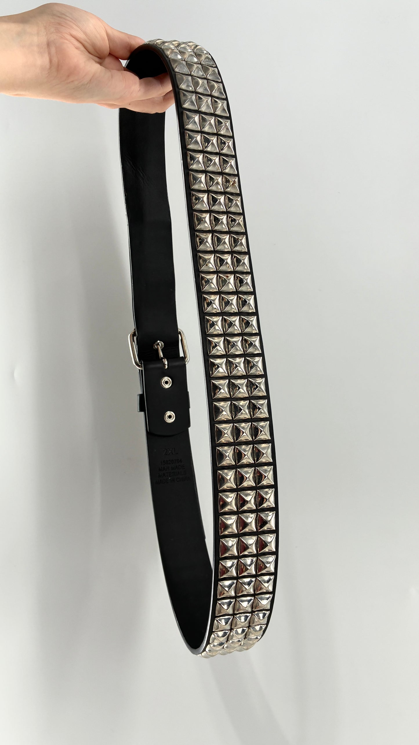Vintage Black Silver Metal Studded Belt (XXL)