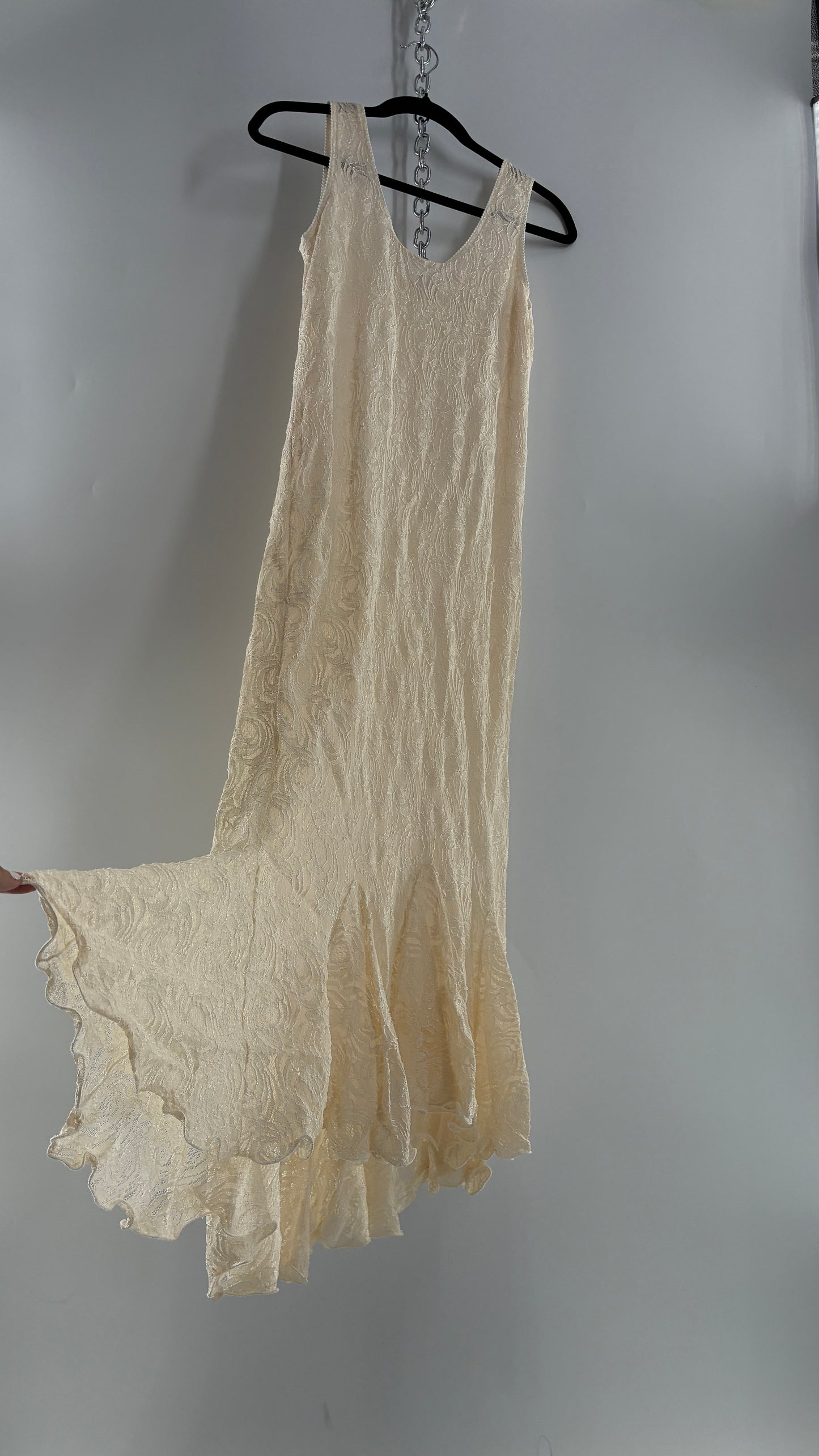 Vintage SARA MIQUE New York Off White Maxi Dress and Balloon Sleeve Cardigan Set (M)