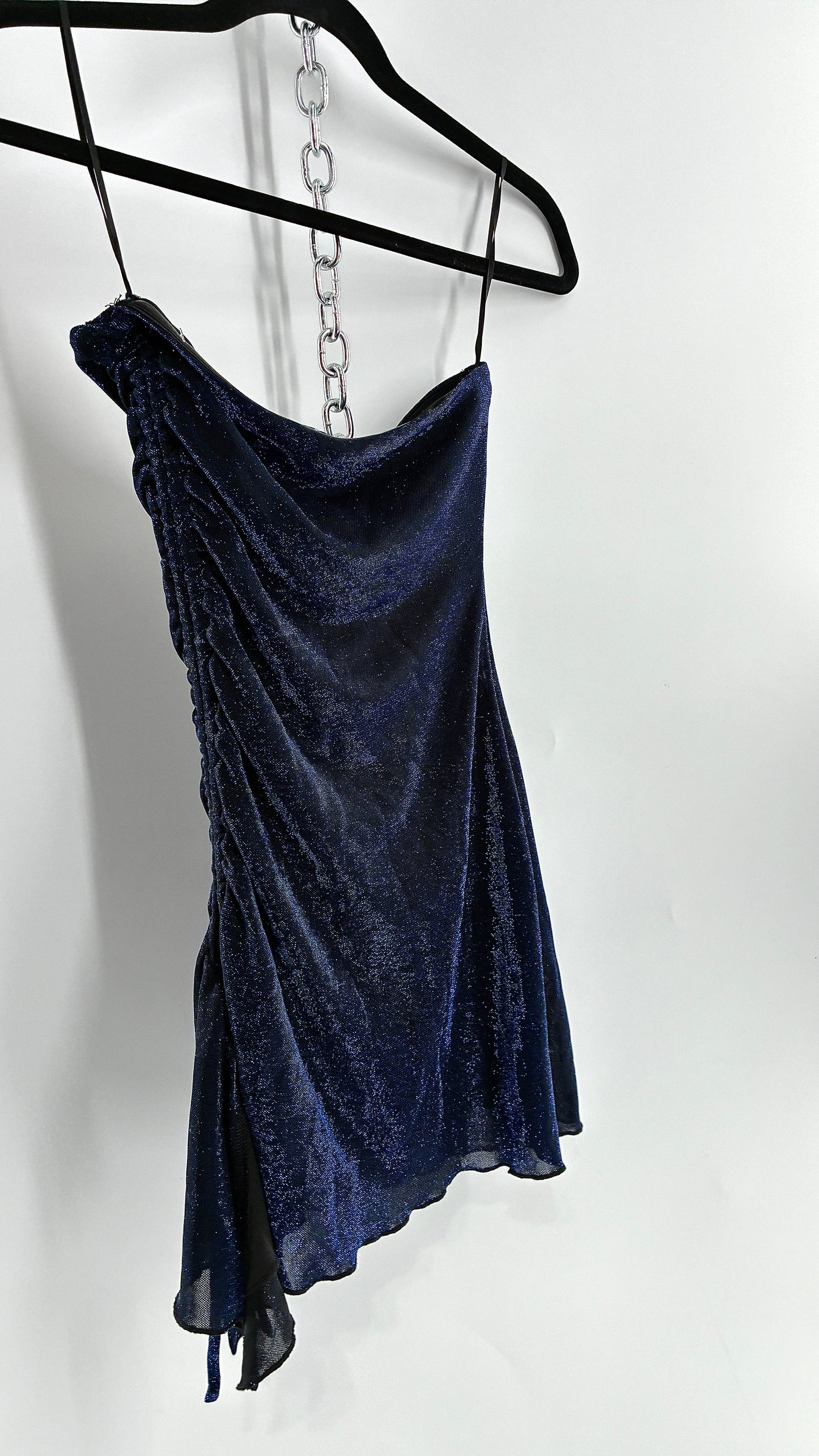 Princess Polly Navy Night Sky, Ruched Asymmetric Side Mini Dress (2)