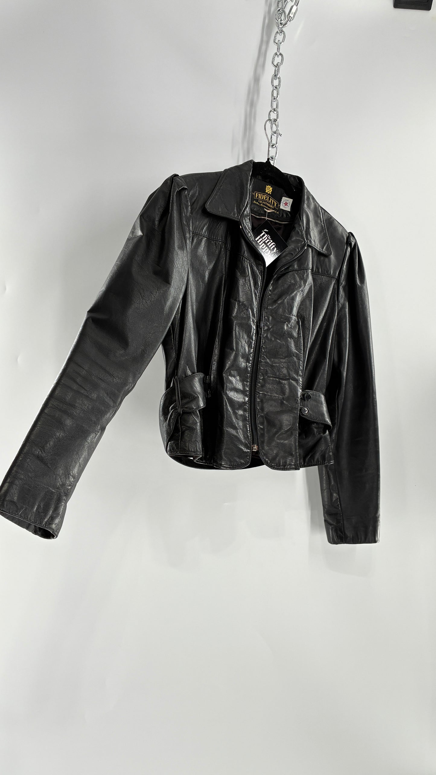 Vintage FIDELITY LEATHERS Cropped and Collared Motorcycle Jacket (Small)