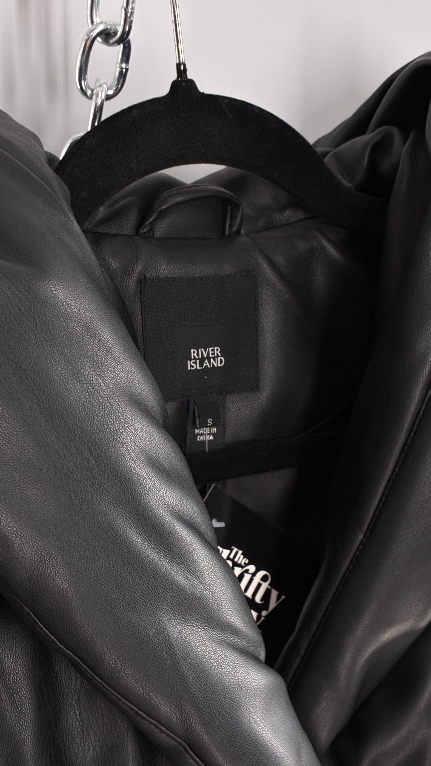 River Island Black Vegan Leather Puffer Style Sleeveless Vest (Small)