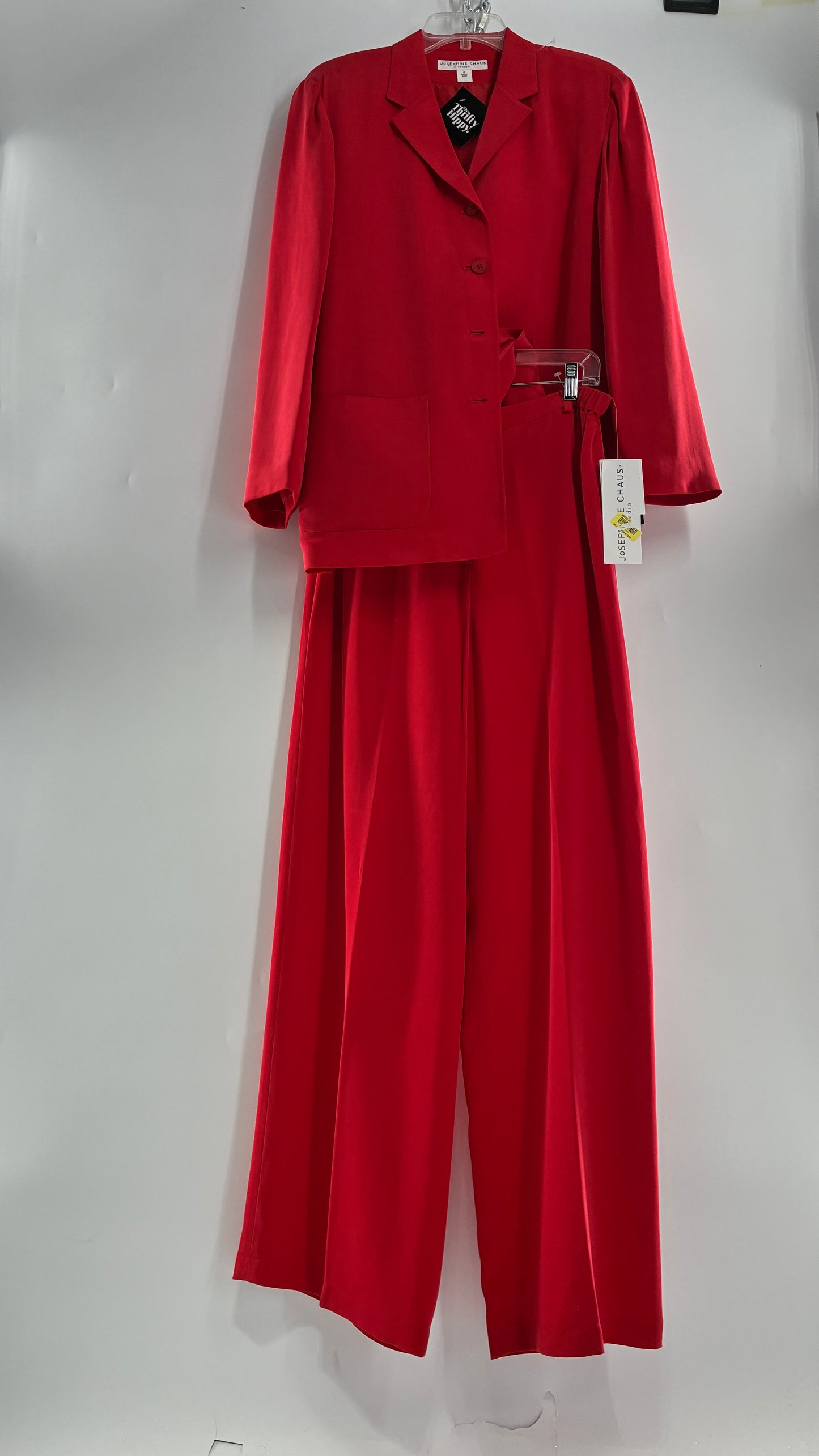 Vintage Josephine Chaus Cayenne 100% Silk Power Blazer and Wide Leg Trouser Set (12)