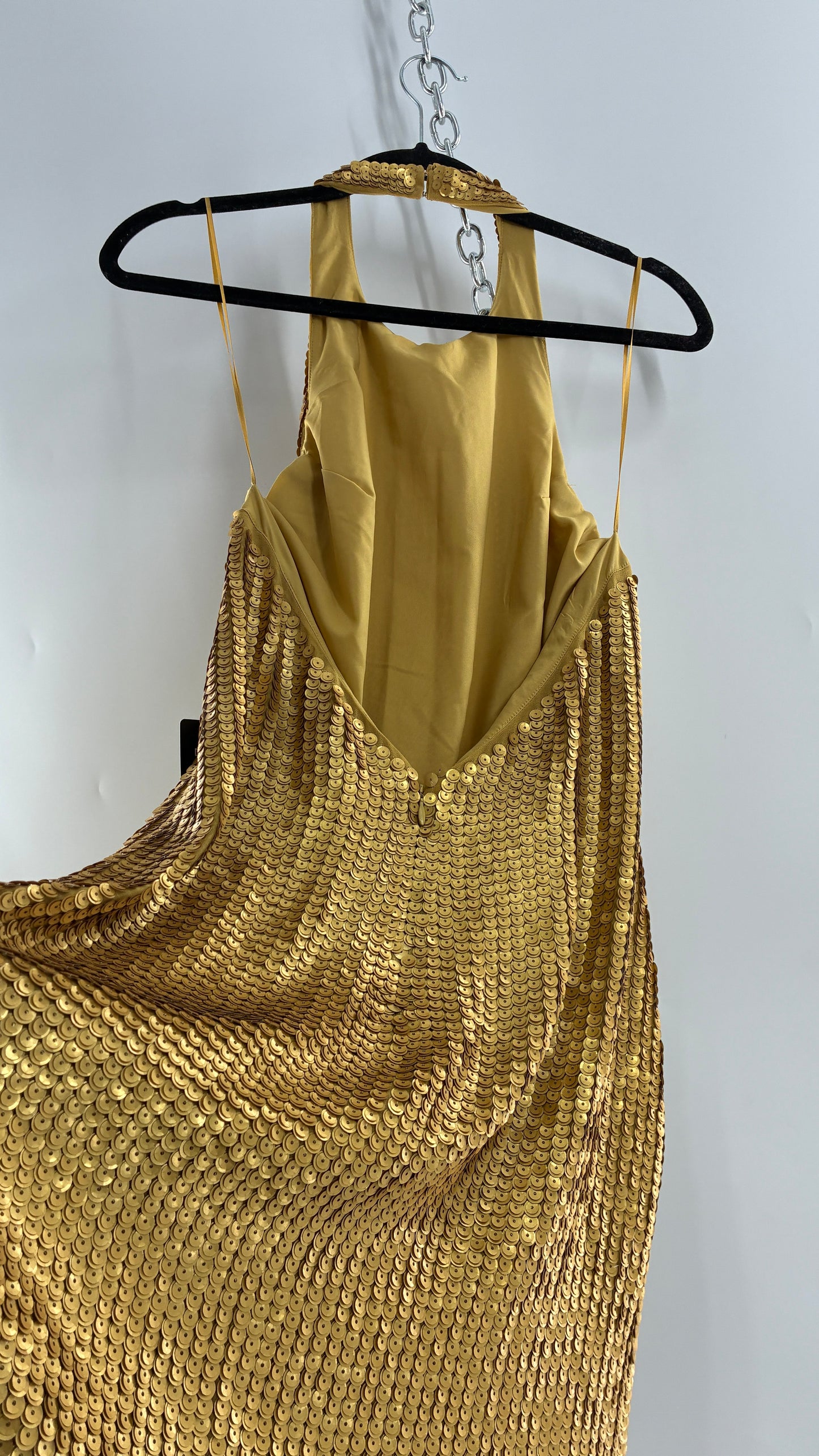 Deadstock Vintage EXPRESS Sequin Beaded Halter Mini Dress with Low Backless Detail (Medium)