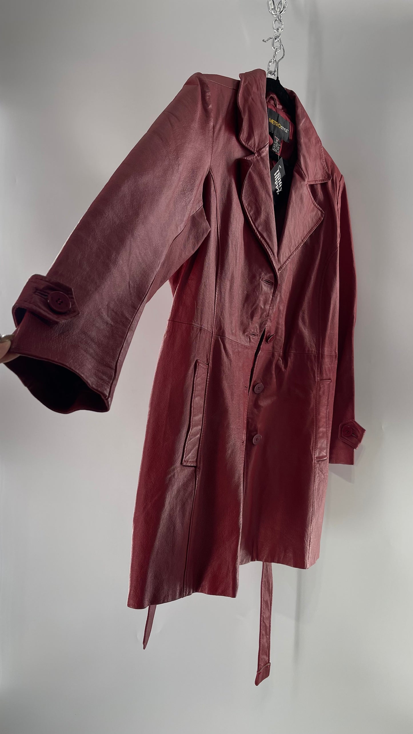 Vintage MetroStyle Red Leather Trench (C)(L/XL)
