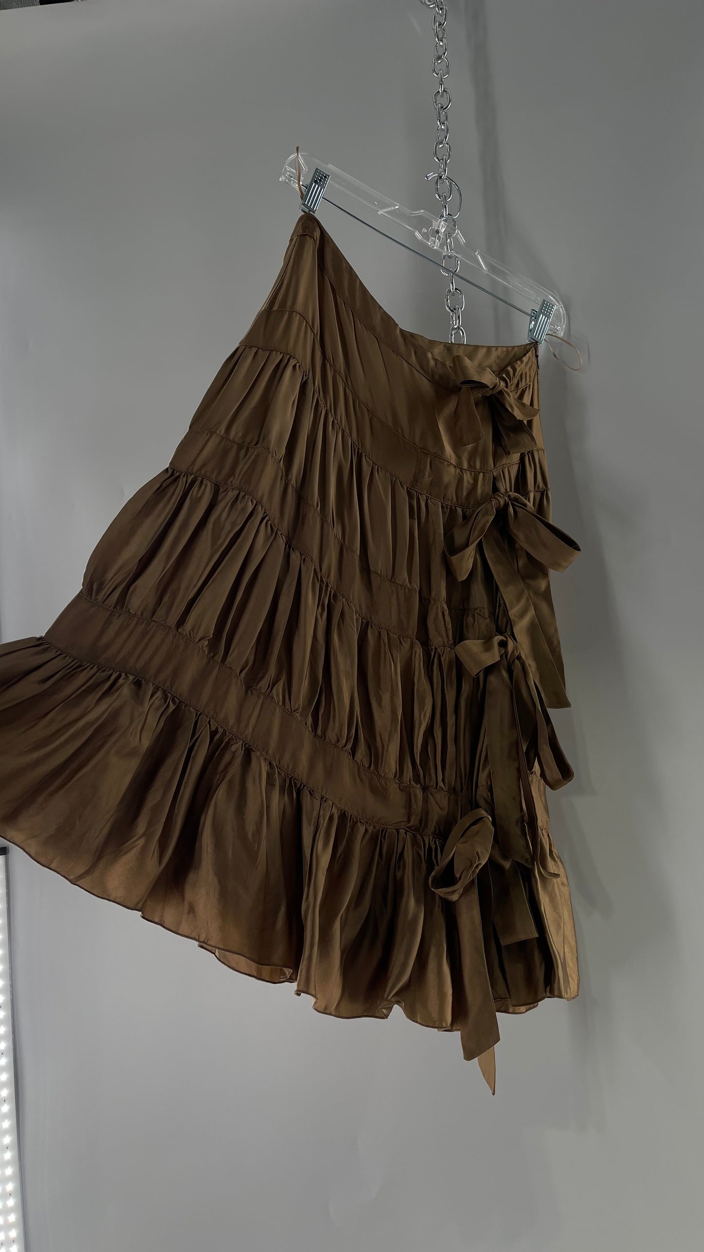 Ysatis Greece Bronze Metallic Fabric Skirt with Dainty Feminine Bow Detailing on Side (1)