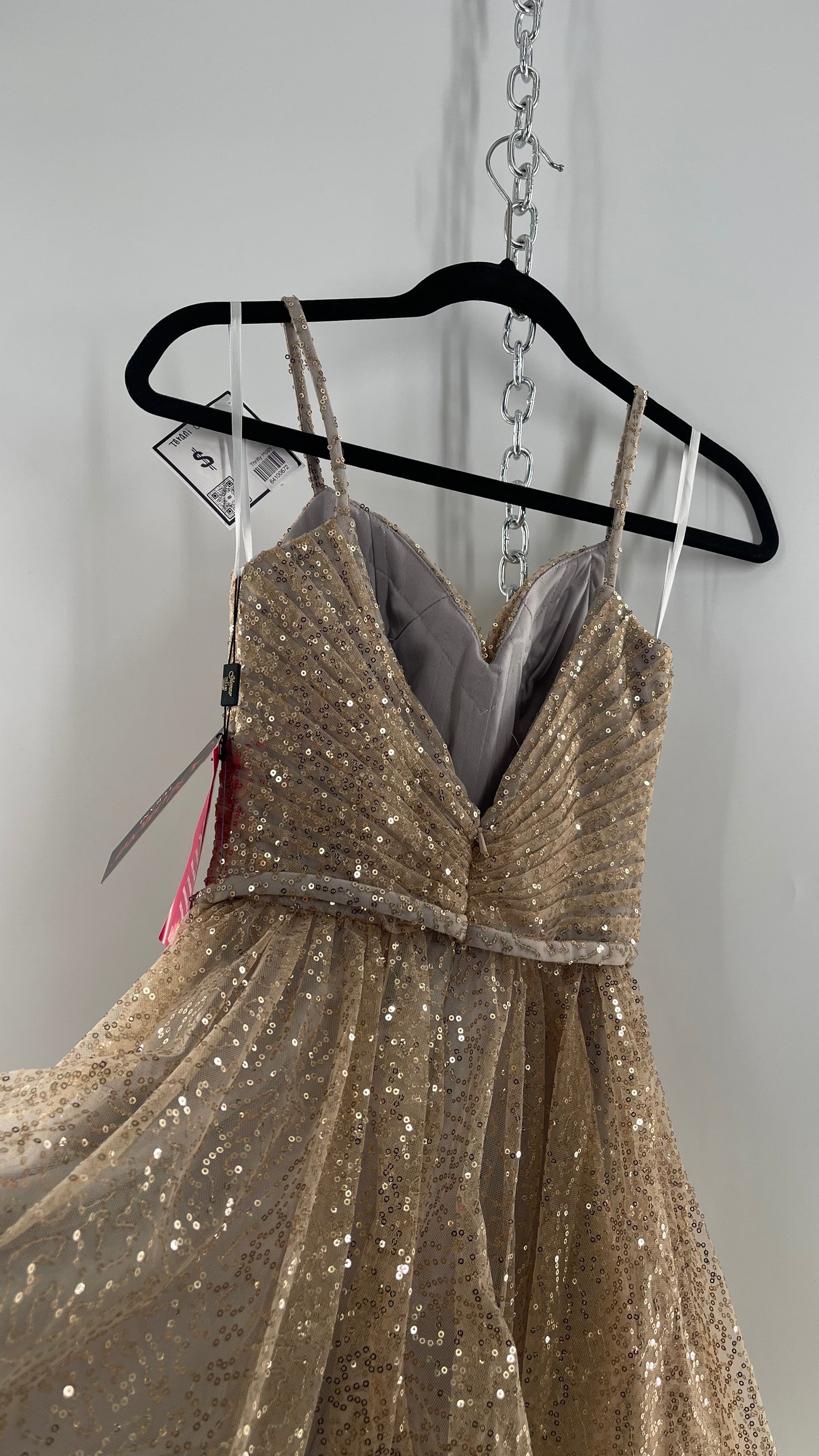 Terani Couture 1922H0420 Sleeveless Gold Sequin Tutu Dress with Ruched Corset Body (0)