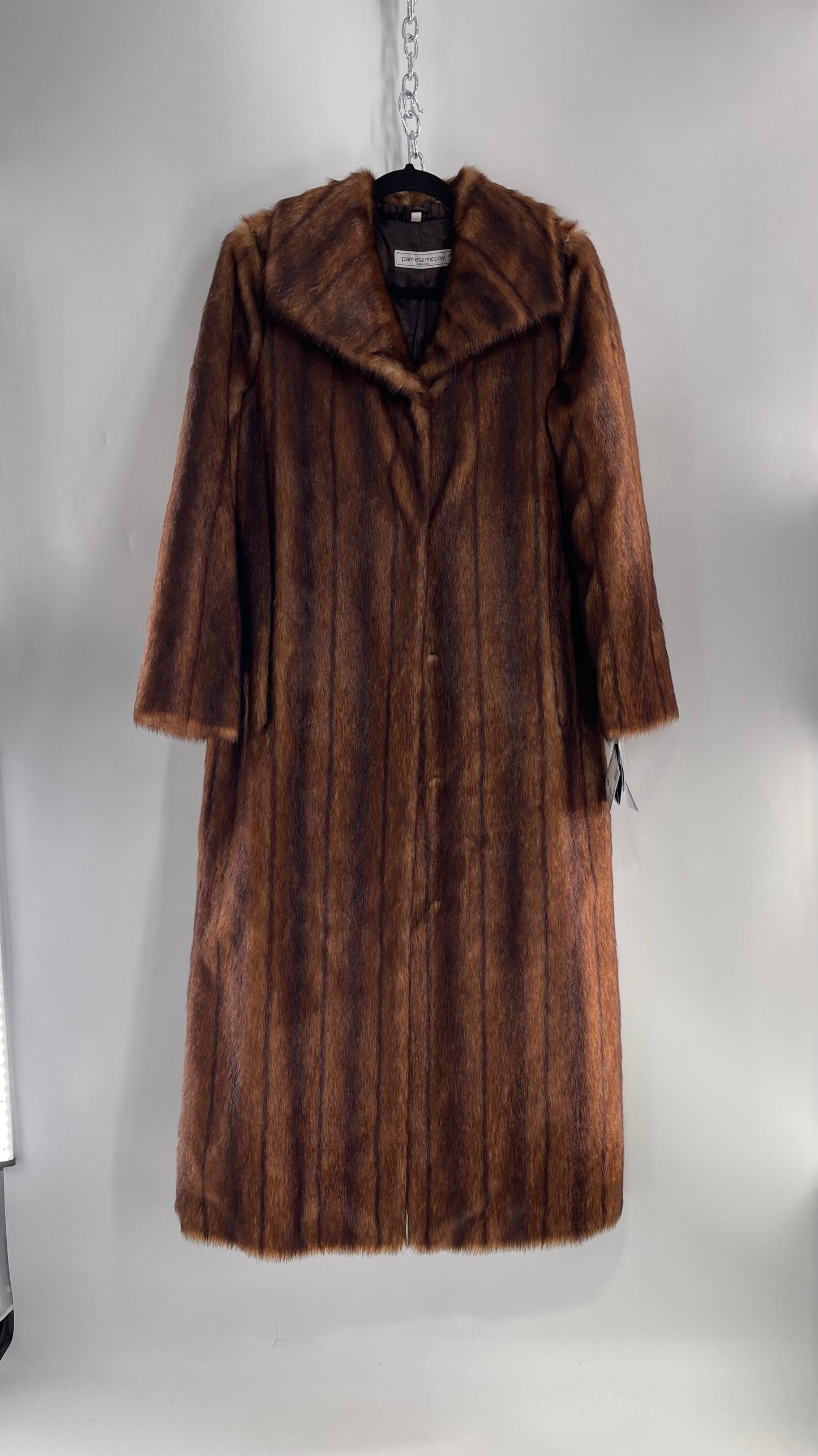 Deadstock Vintage Pamela McCoy Full Length Faux Fur Duster Coat (XS)