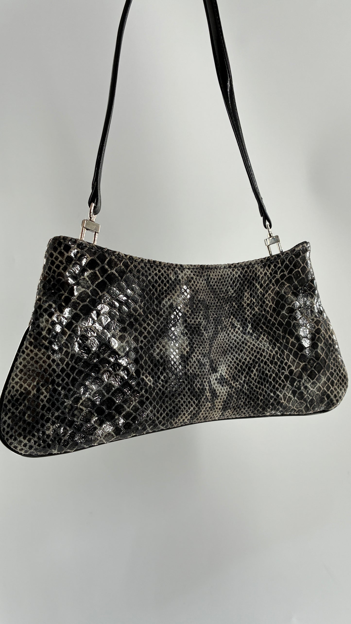 Vintage 1990s BAIKAL Grey Black Snakeskin Shoulder Purse