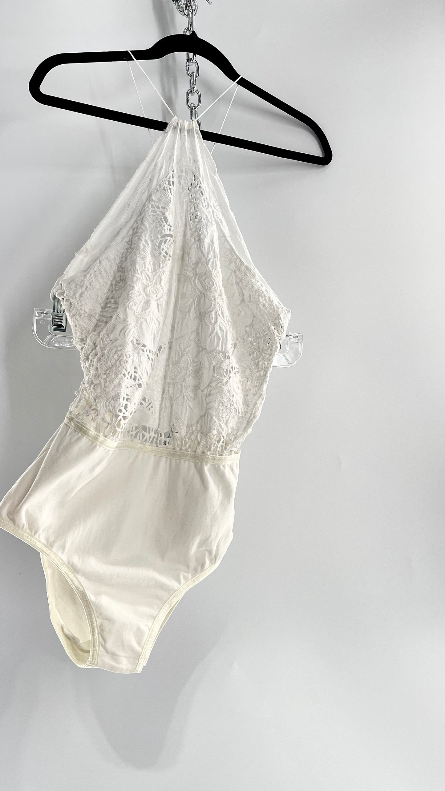 Intimately Free People White Eyelet Lace Open Back Bodysuit (Medium)