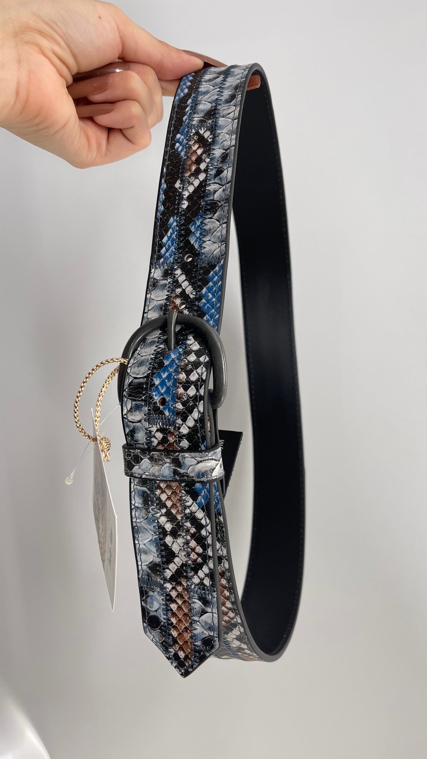 Free People Snake Pattern Blue Patchwork Belt (S/M)