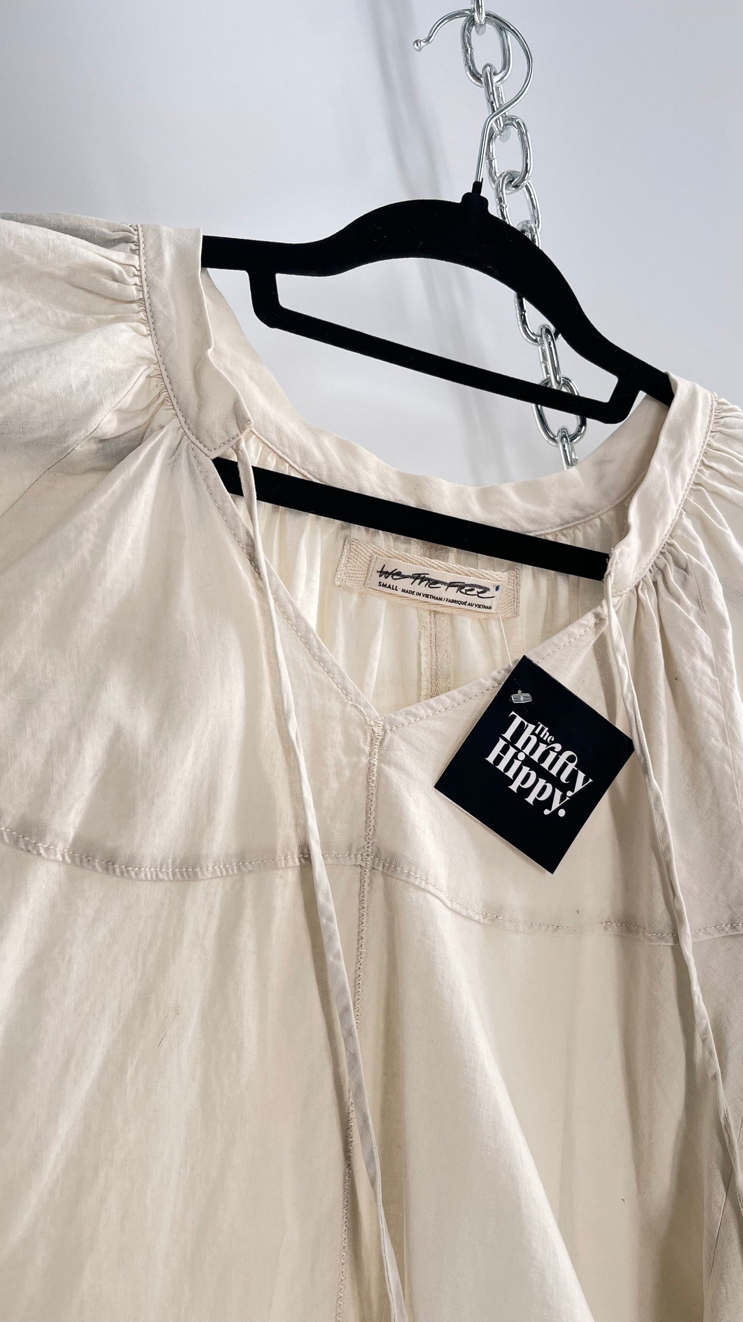 Free People Beige Off White Billow/ Prairie Sleeve Cape Blouse (Small)