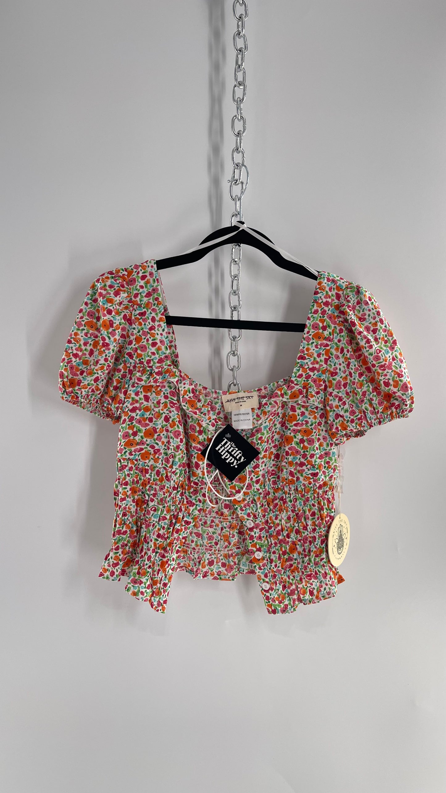 Free People Kiss The Sky Ribbon Bust Floral Prairie Top (Medium)