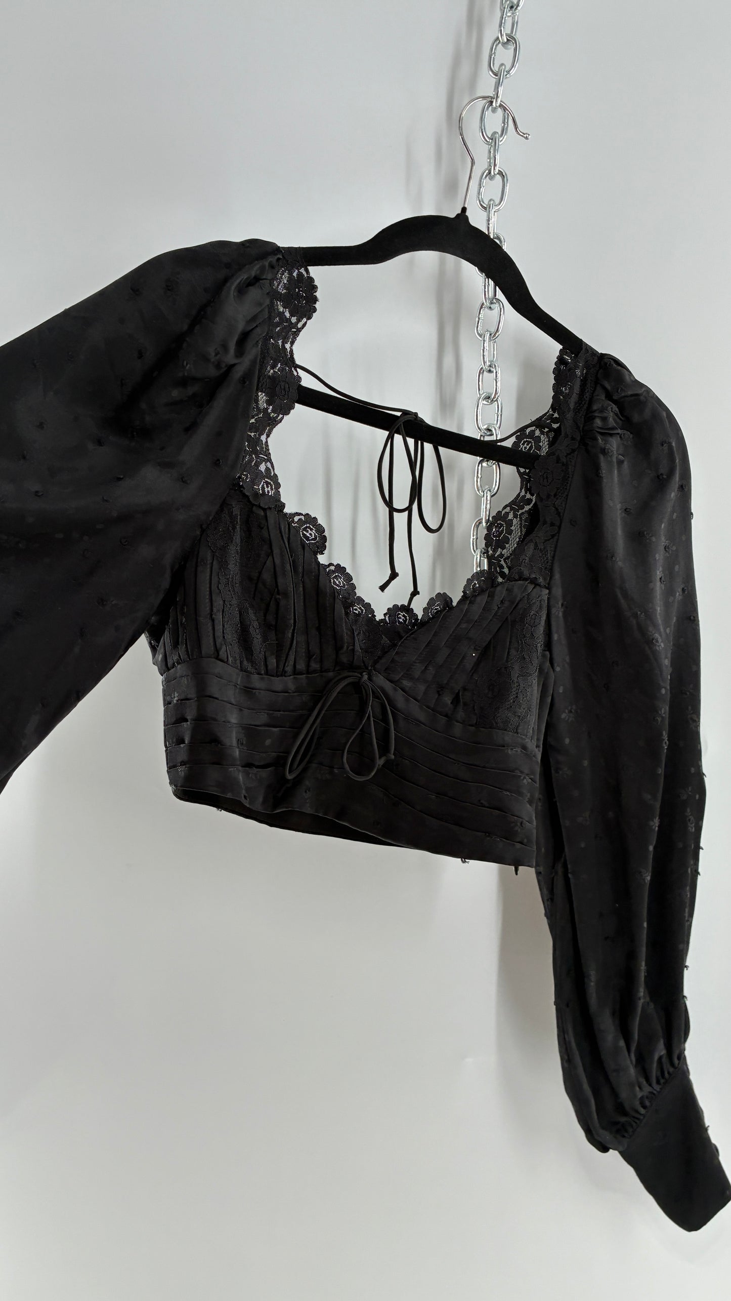 For Love & Lemons Liz Black Balloon Sleeve Ruched Bodice Blouse (XS)