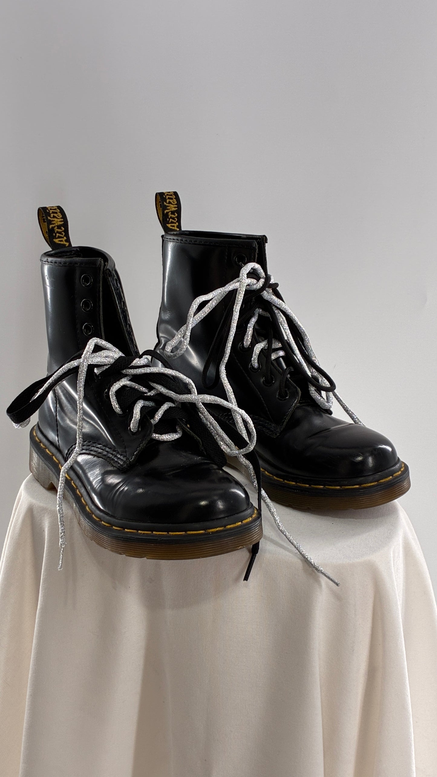 Vintage Dr. Martens Patent Leather Black Combat Boots (6)