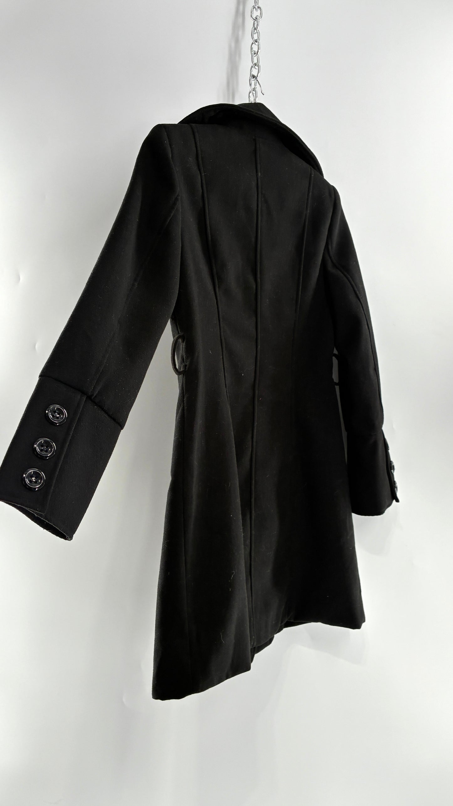 Vintage Black Double Breasted Button Coat with Button Bag (Small)