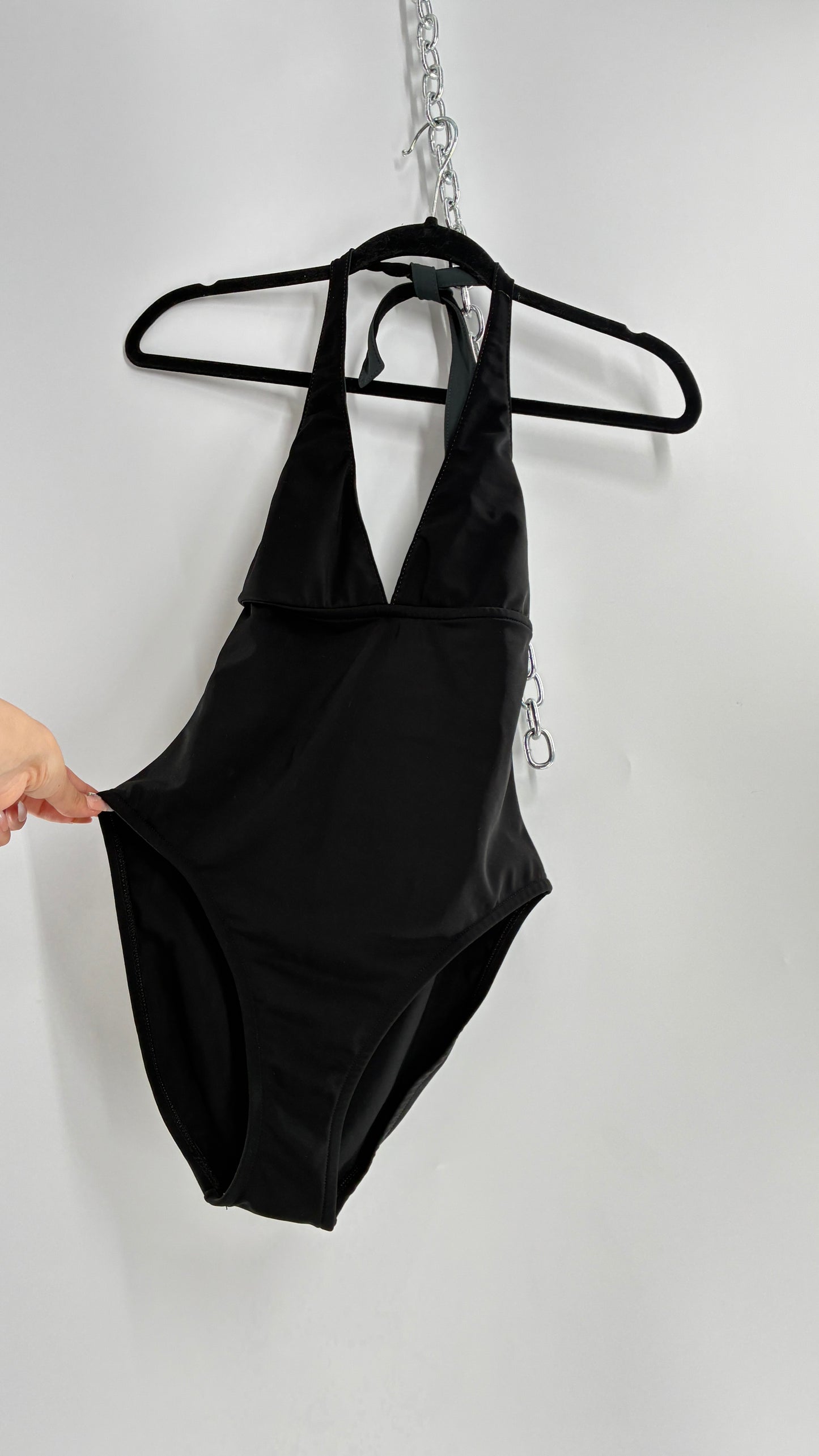 Vintage Black Handmade Retro Style Halter Thick Swimsuit (Small)