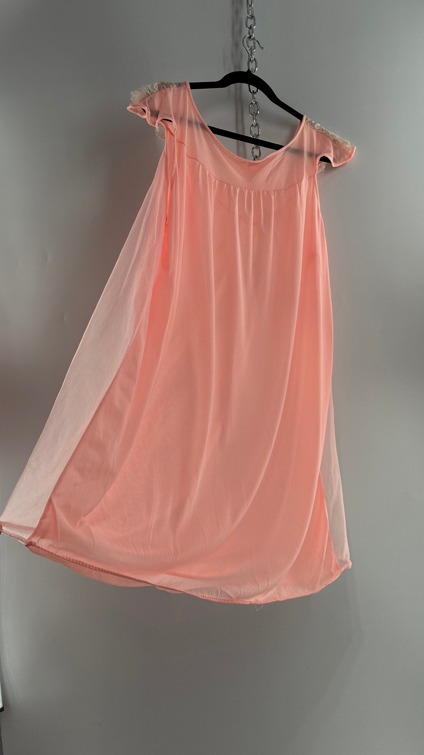 Vintage Neon Pink Babydoll Mini with Lace Sailor Style Neckline with Bows and Embroidery (48)