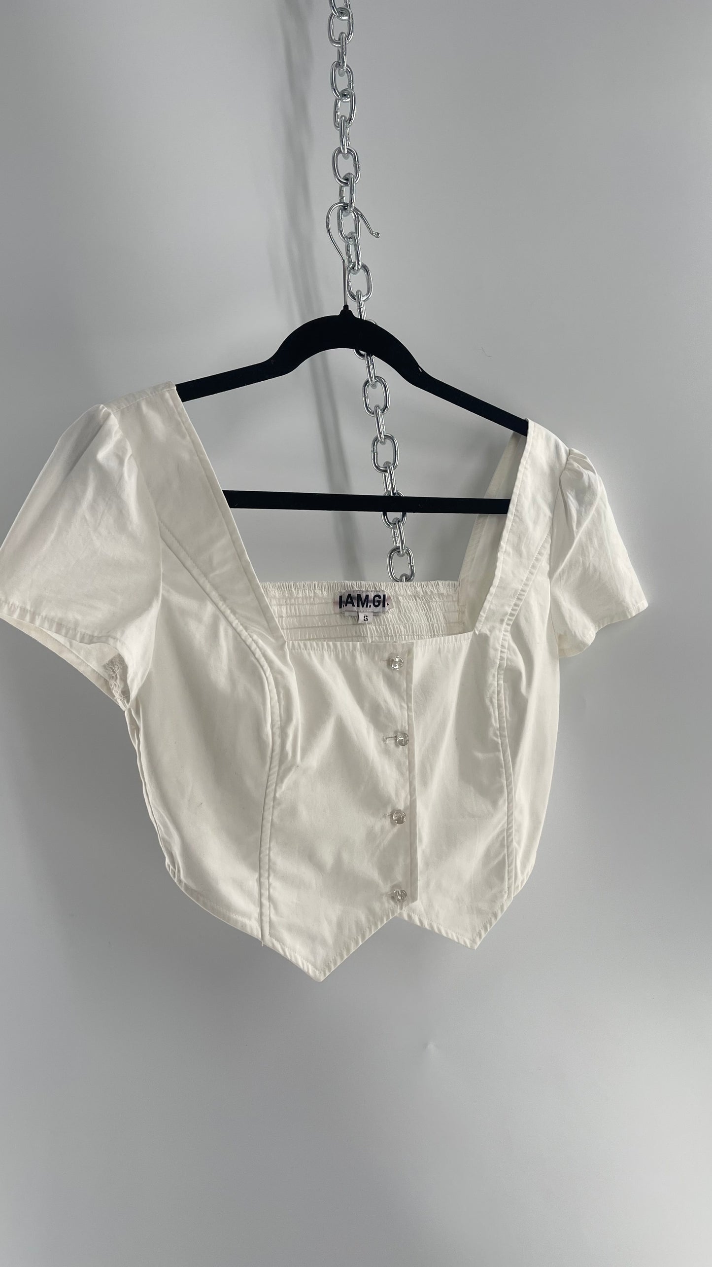 I.AM.GIA White Cropped Vest Top with Bubble Buttons (Small)