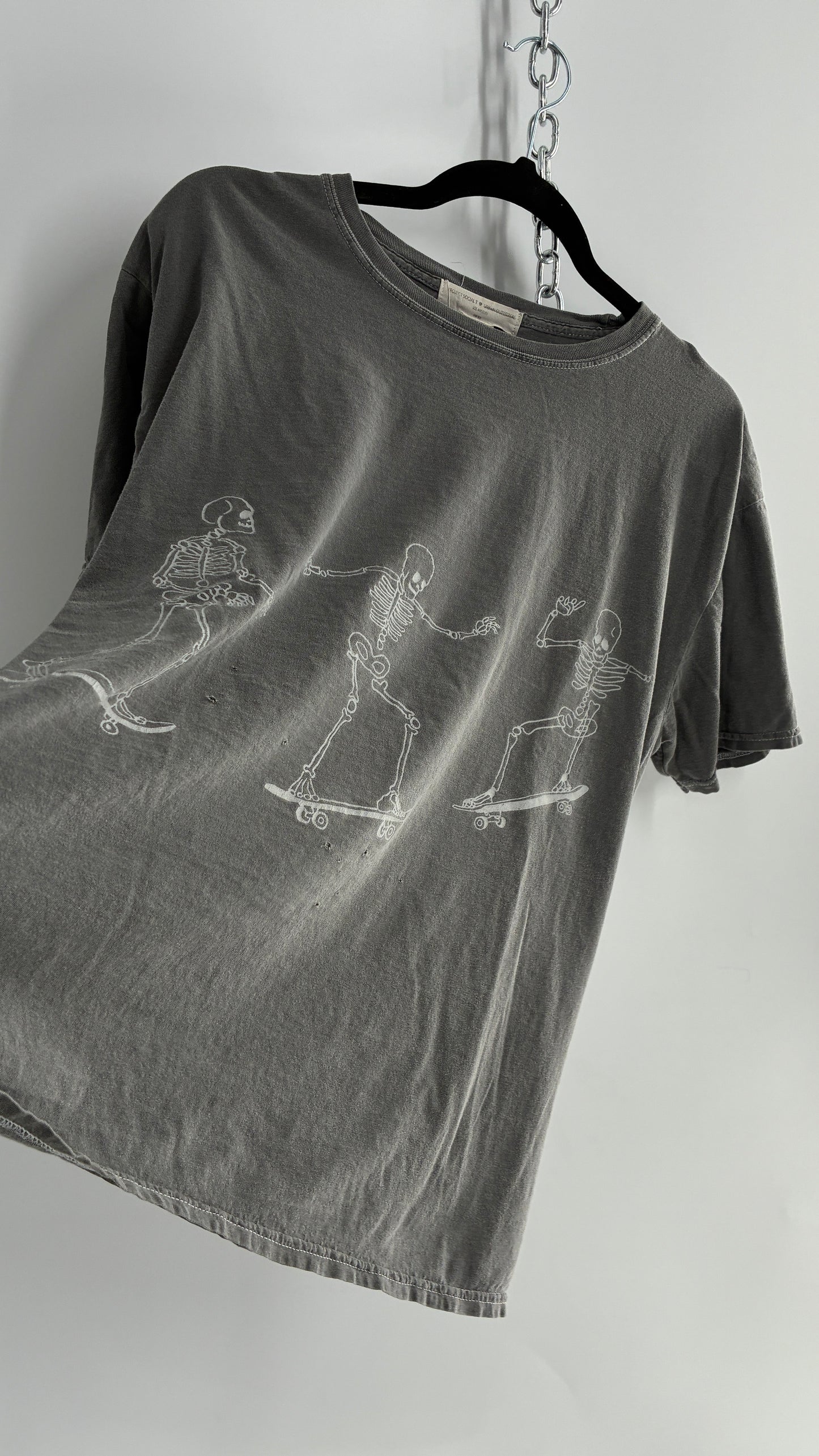 Project Social T Urban Outfitters Grey Distressed Skating Skeletons T Shirt (One Size)