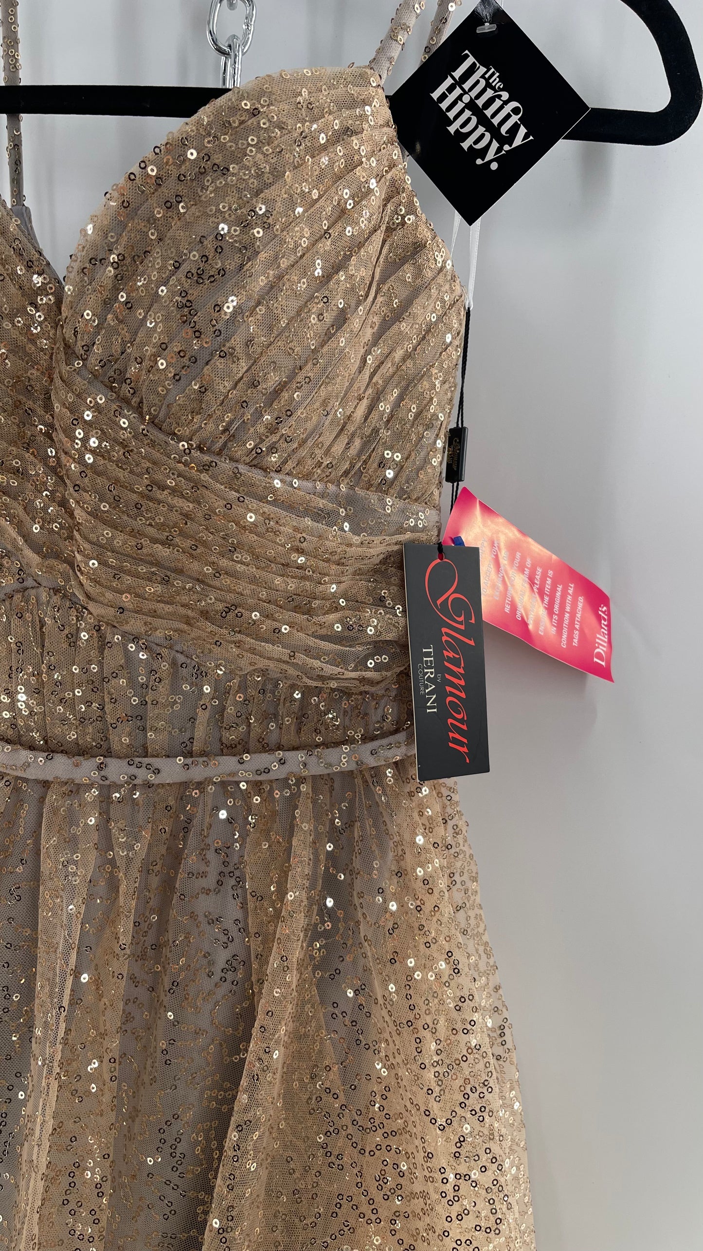 Terani Couture 1922H0420 Sleeveless Gold Sequin Tutu Dress with Ruched Corset Body (0)