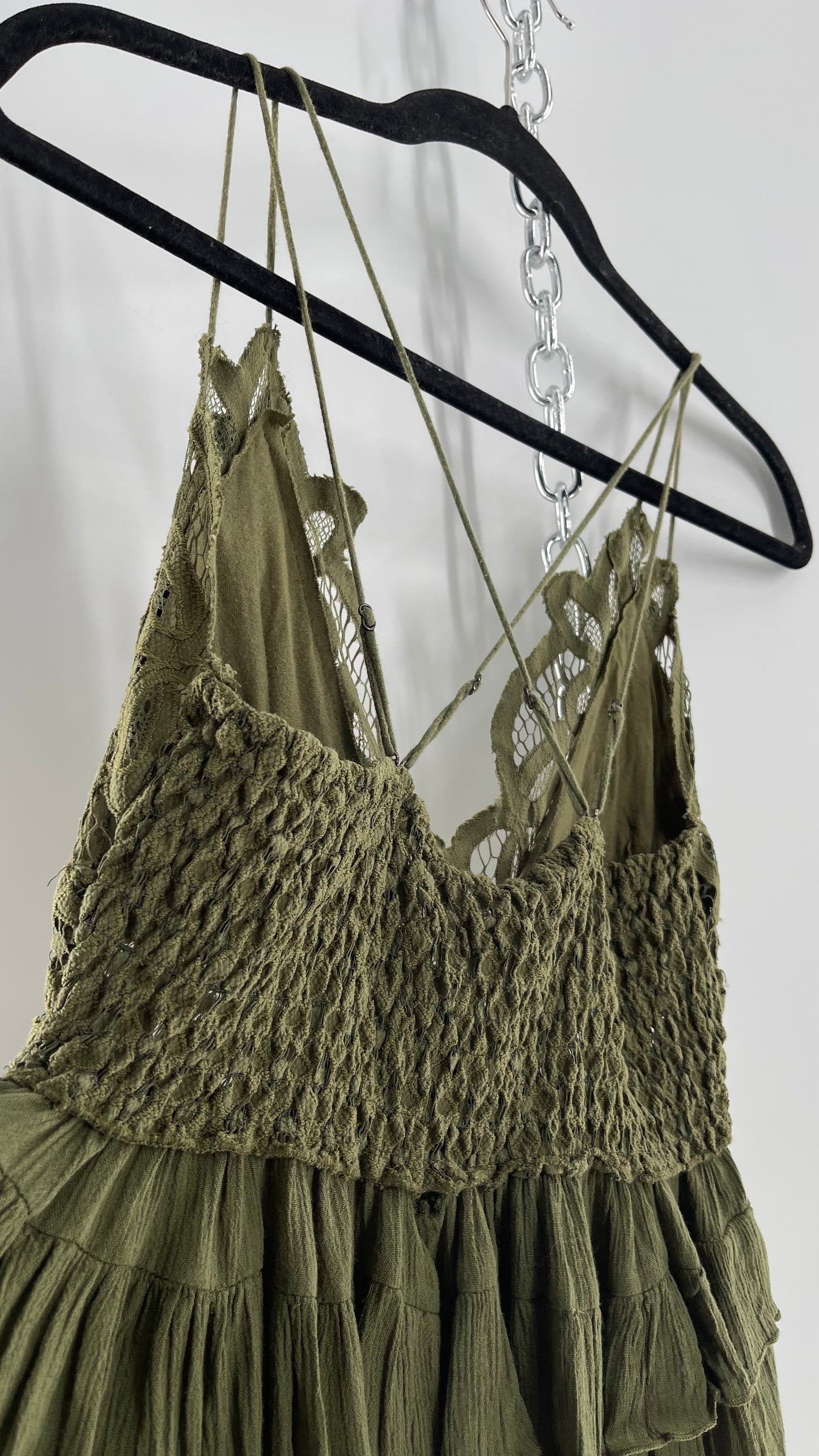 Free People Army Green Lace Bralette Top with Ruffled Hem (Large)