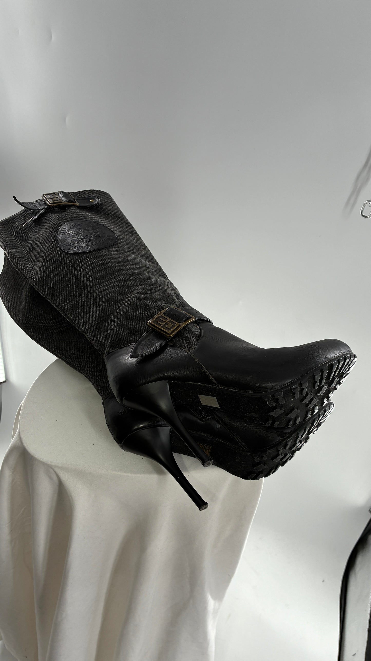 Vintage ED HARDY Stiletto Boots with Embossed Buckles and Badges (9)