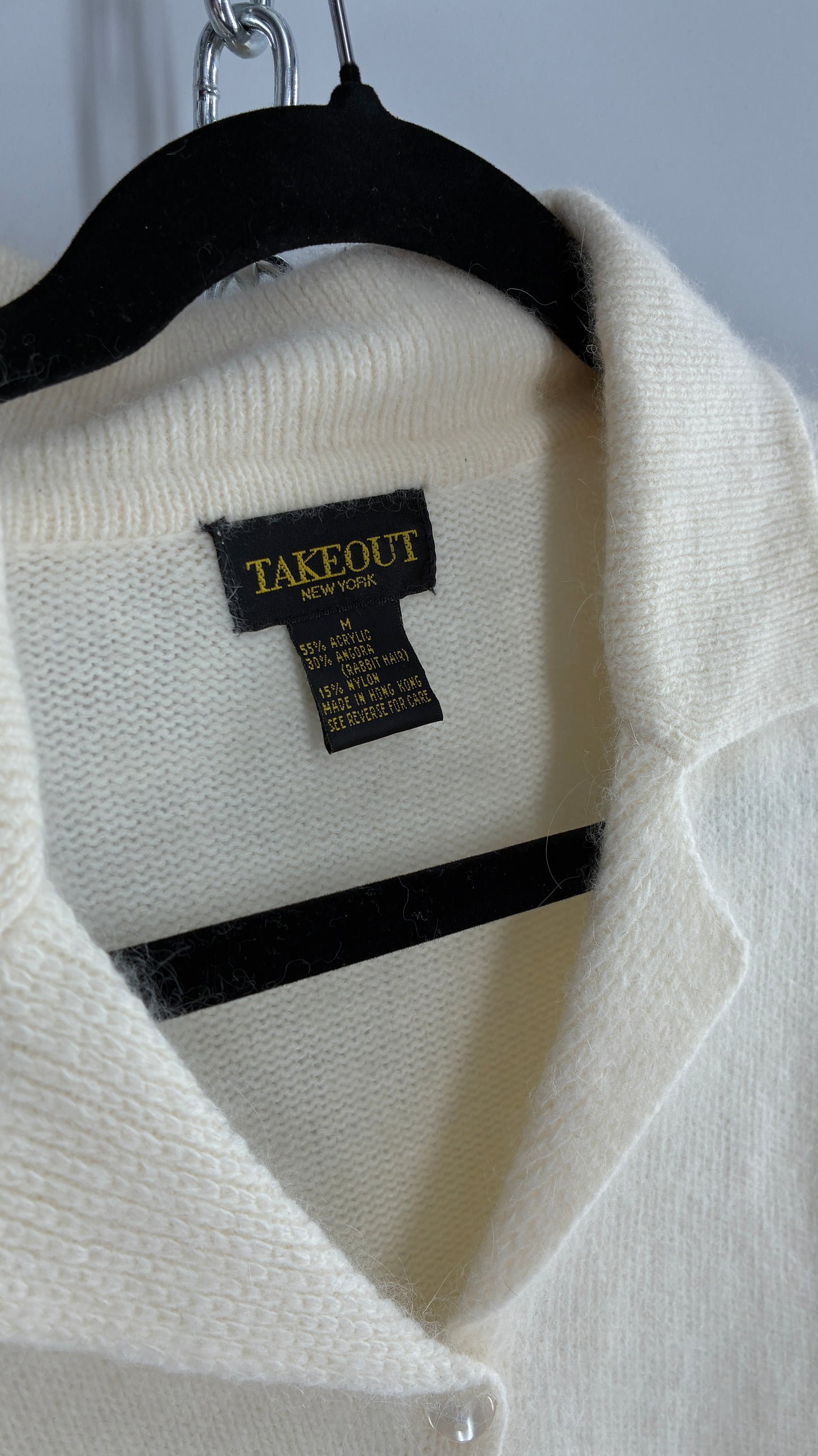 Vintage TAKEOUT Angora Rabbit Fur Blend White Cardigan (Medium)