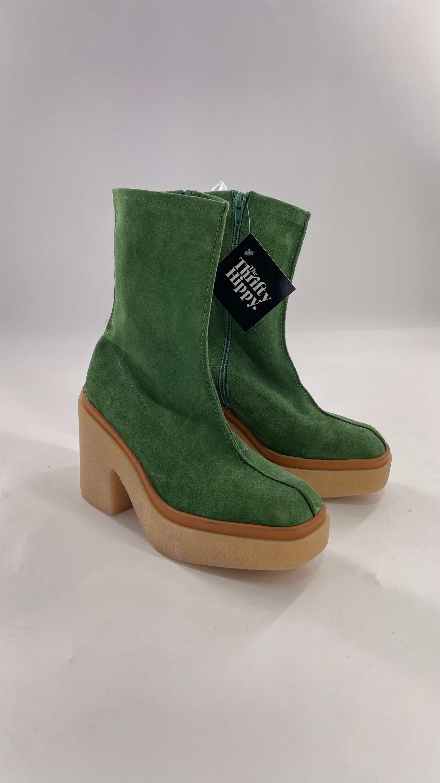 Free People Green Gigi Suede Leather Rubber Heel Boot (36.5)
