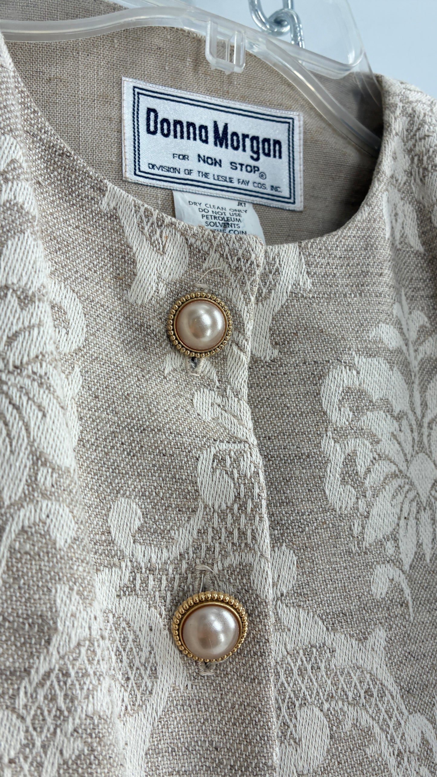 Vintage Suit Set with DONNA MORGAN Jacquard Puff Sleeves Tailored Slim Waist Suit Jacket with Upcycled Woven Mini Skirt (6)
