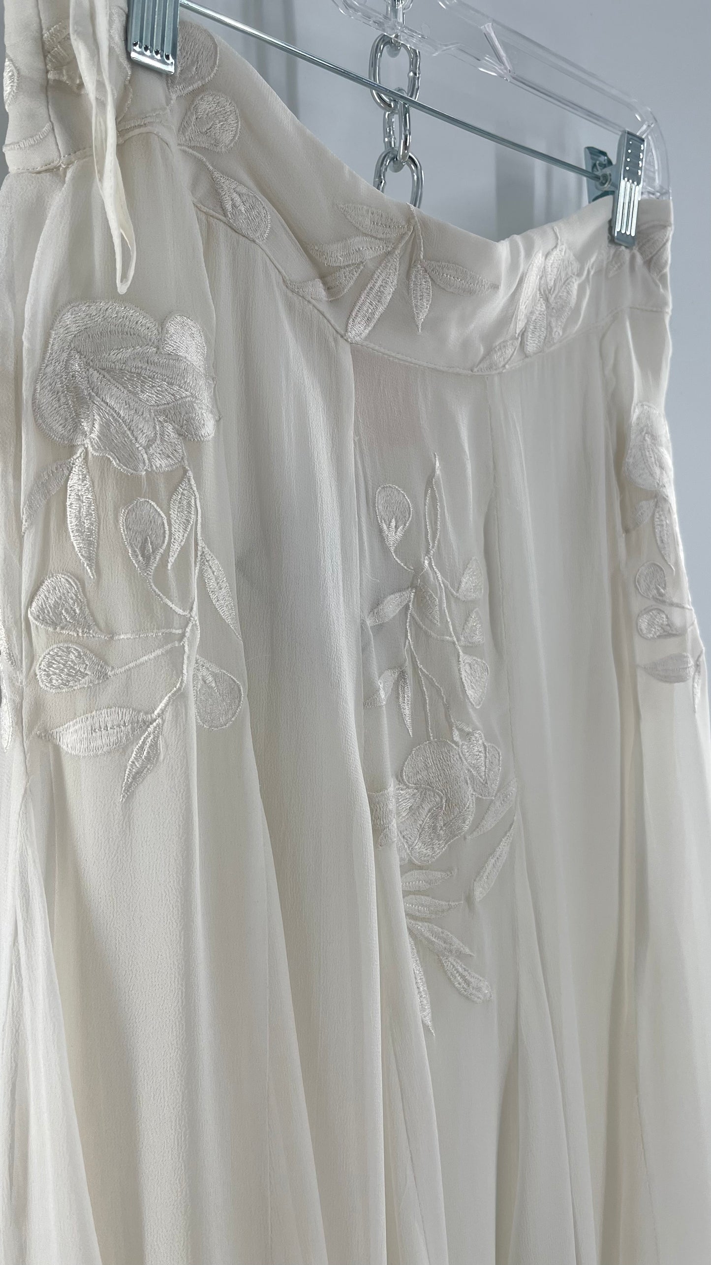 ROCOCO SAND White Hankerchief Hem Skirt with Embroidered Waistline (Medium)