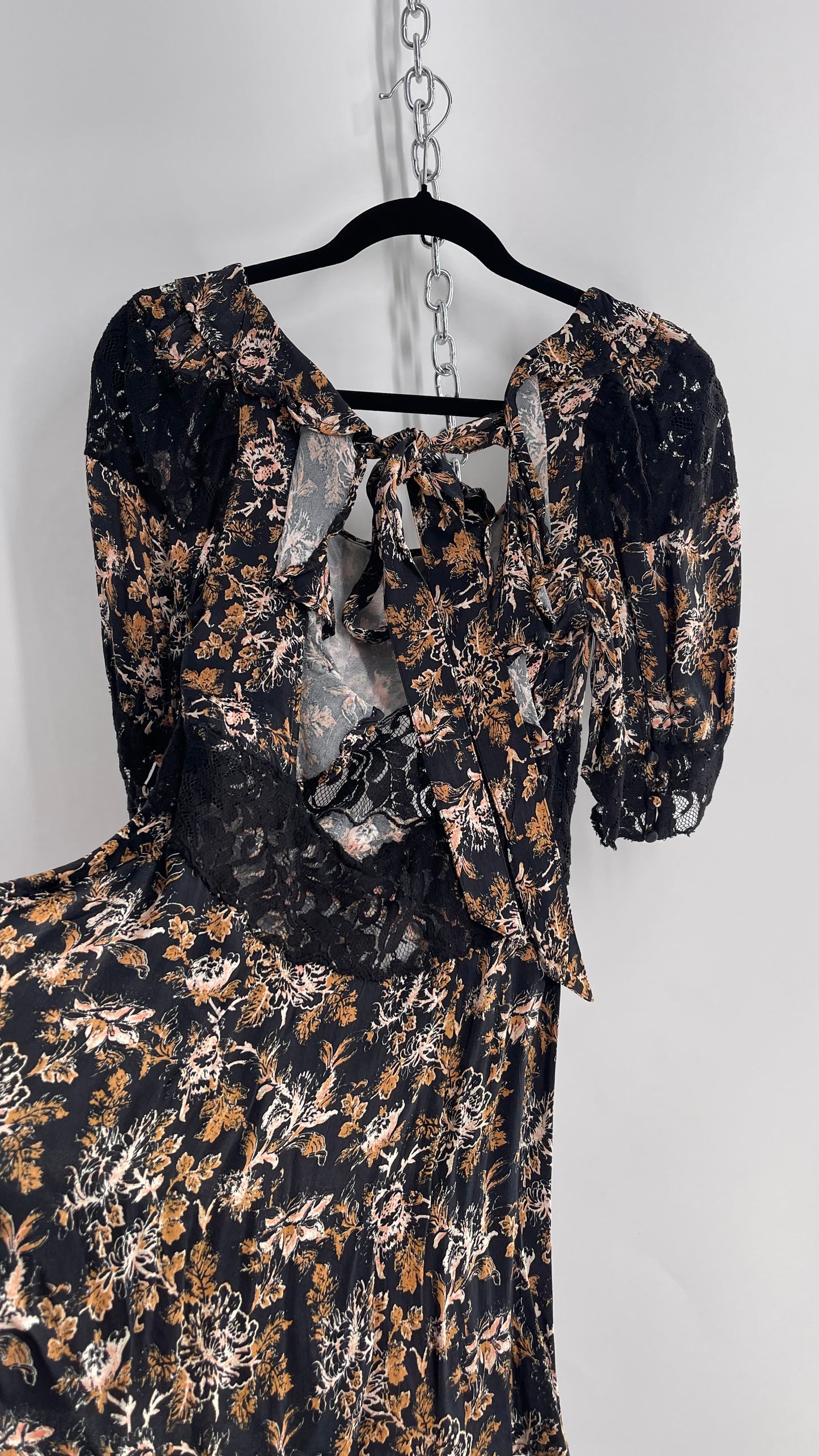 Free People Black Floral Mini Dress with Open Back and Lace Details (4)