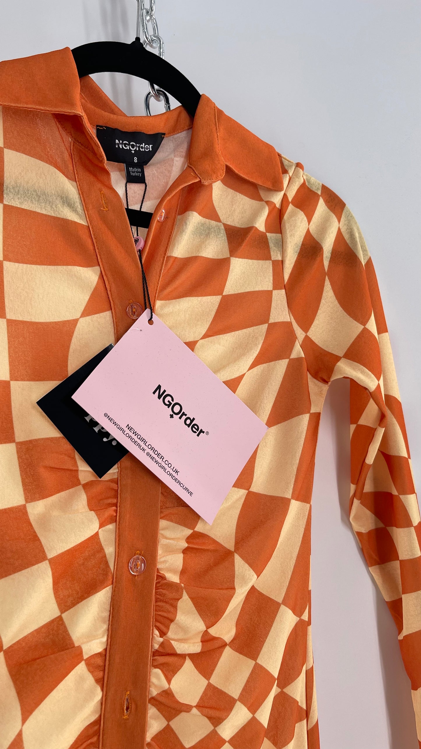 NGOrder Checkerprint Yellow/Orange Collared Buttonfront Dress (8)