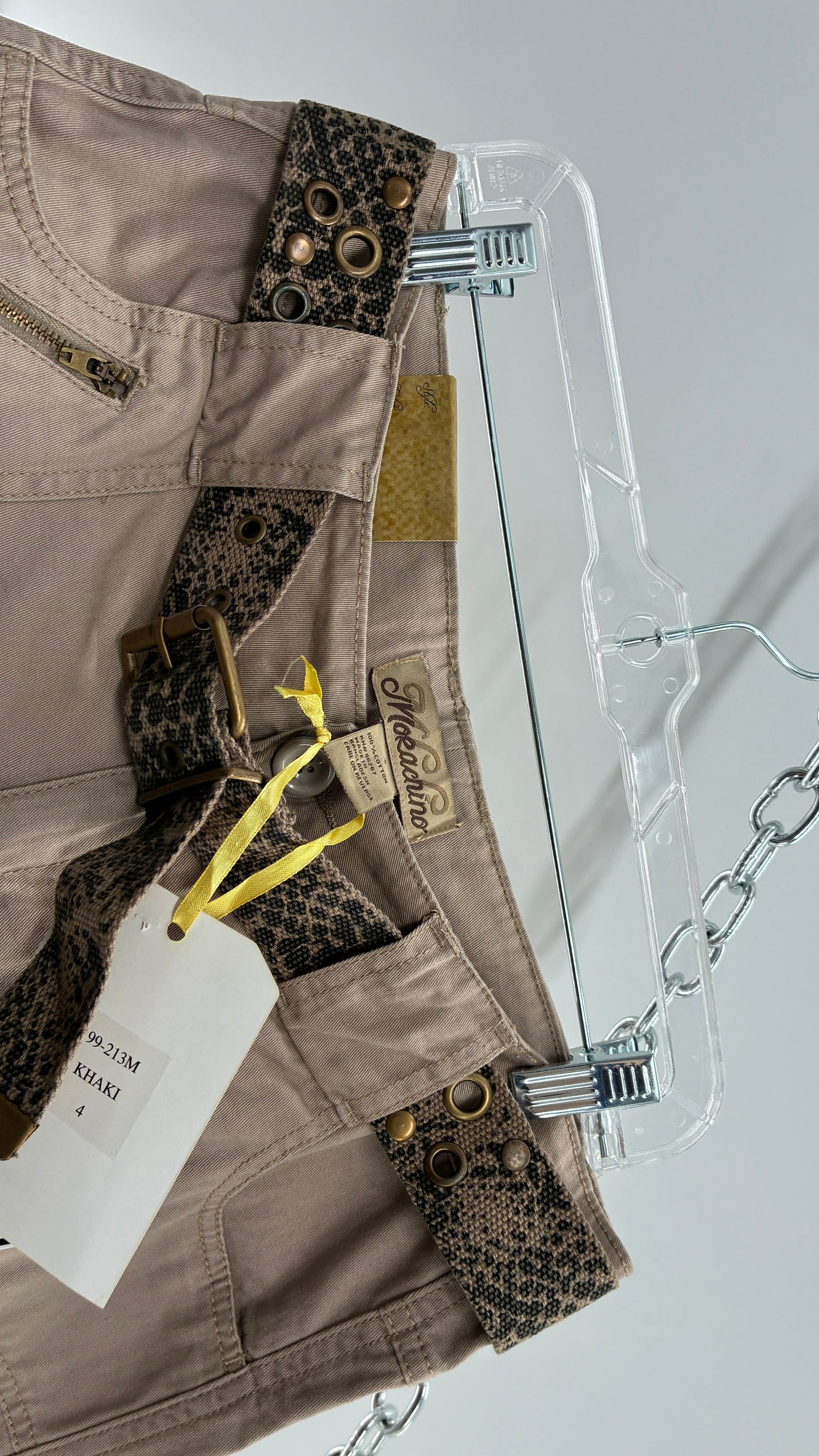 Deadstock Vintage MOKACHINO Tan Low Rise Cargos with Grommet Belt and Zipper Details (4,10)
