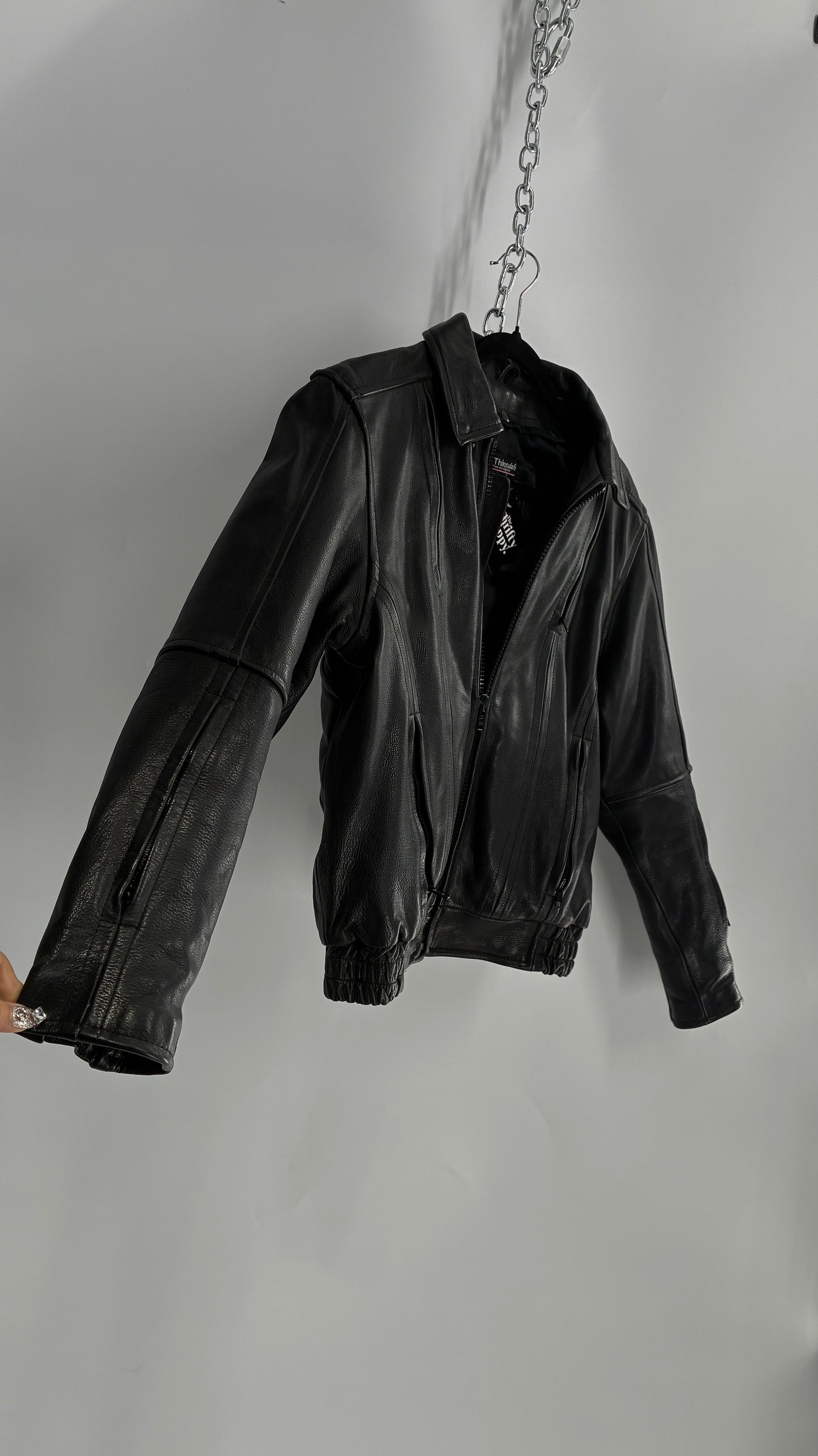 Thinsulate RAIDER Black Leather Motorcycle Bomber Jacket (12)