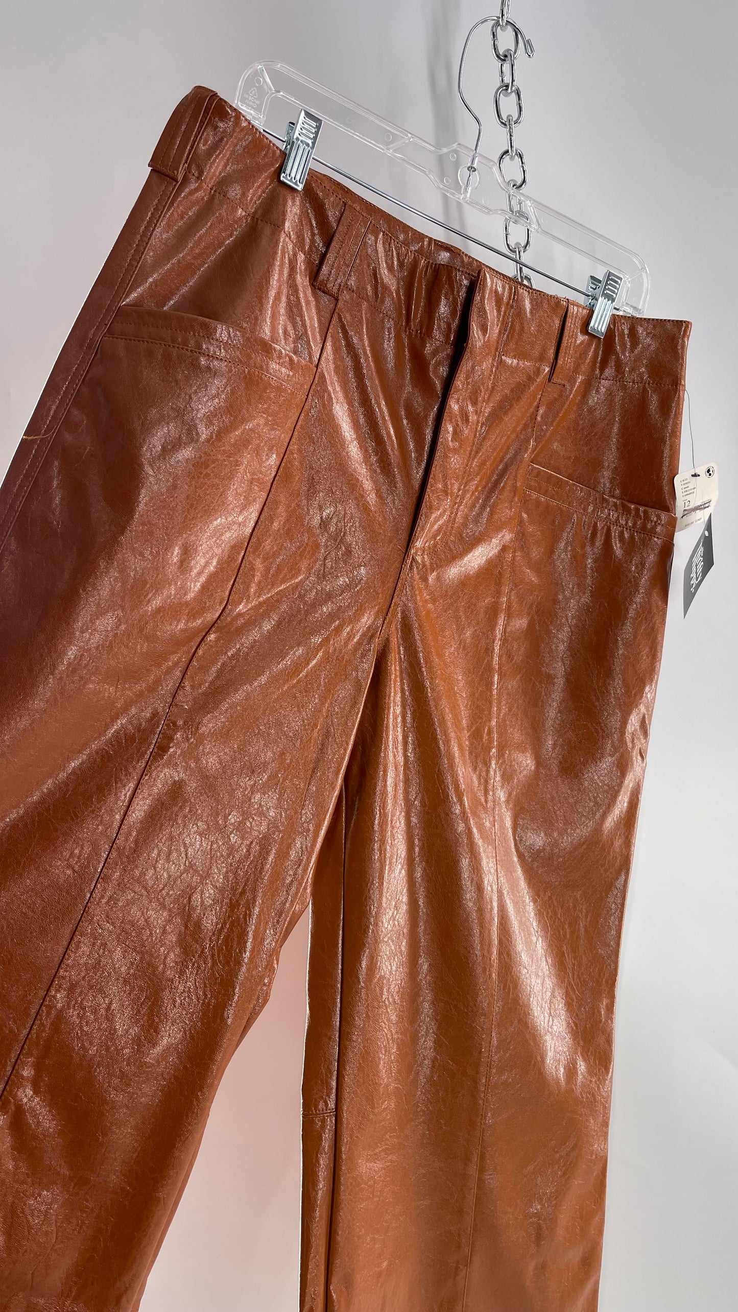 Free People Star Cross Lovers Cognac Brown Vegan Faux Leather Wide Leg Baggy Trouser(12)