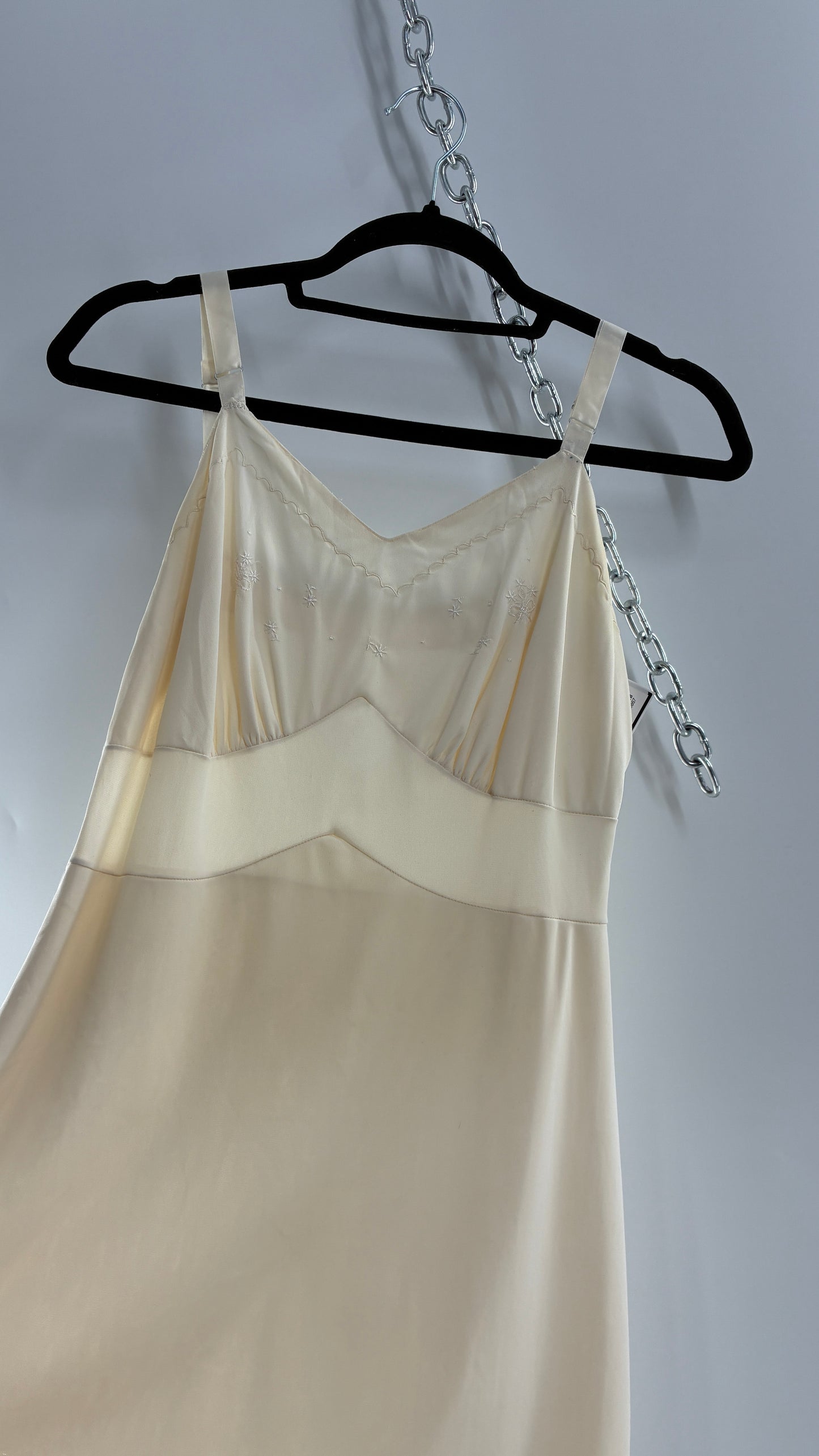 Vintage Slip Dress with Pleated, Embroidered Bust (No Size or Label)