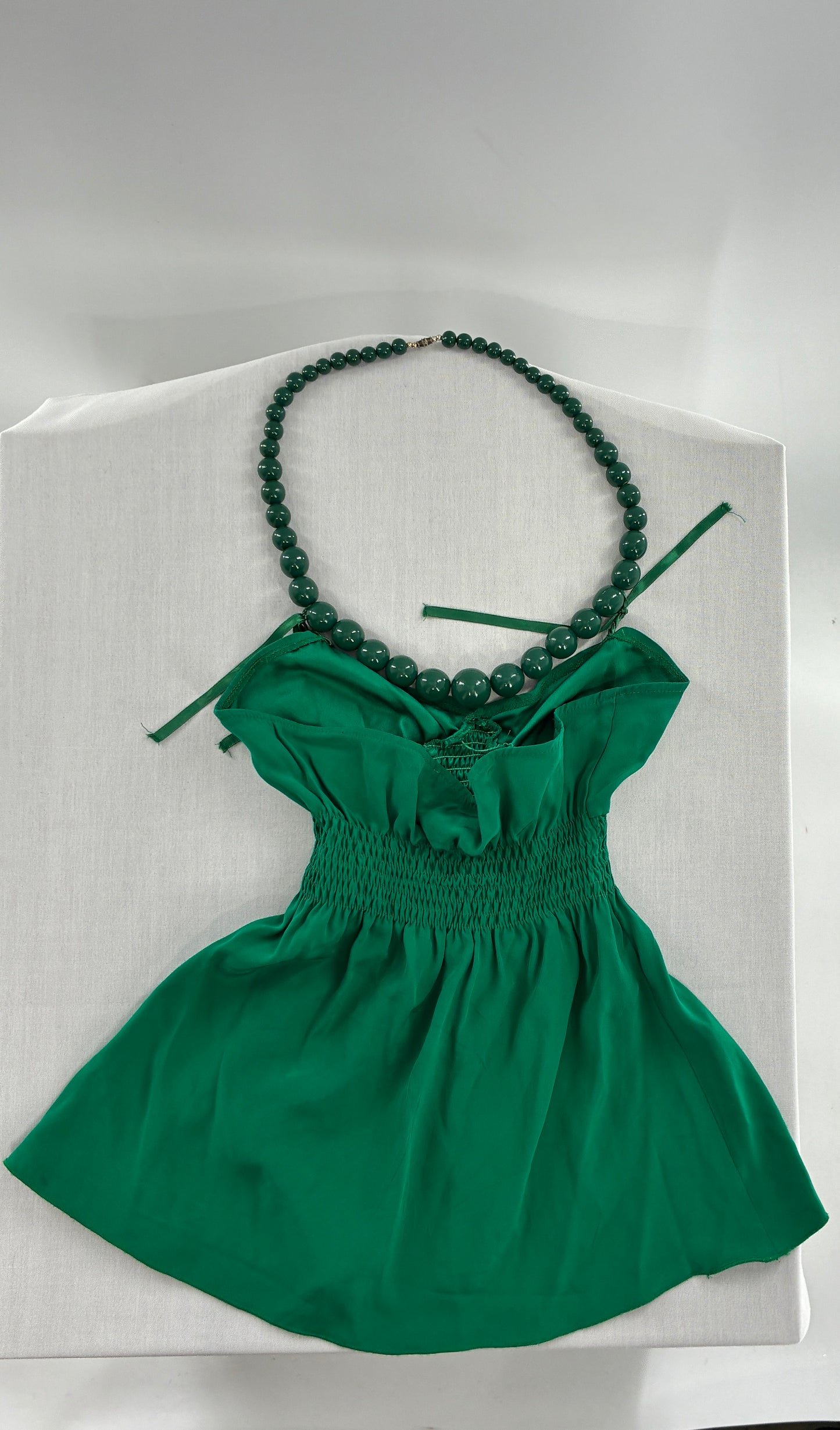 Vintage “Who Cares Made on the Third Panet from the Sun” 100% Silk Green Camisole Blouse (XS)