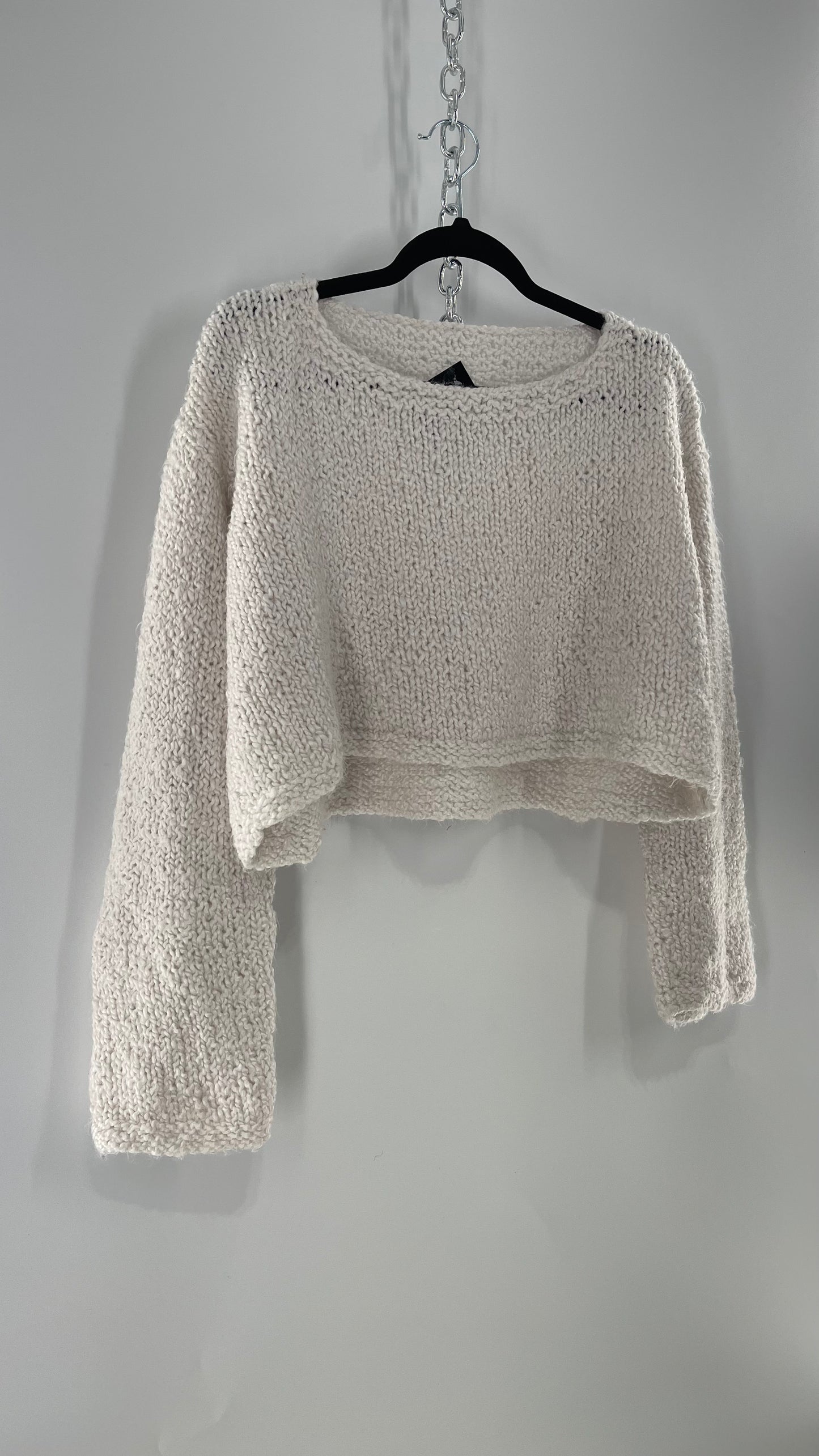 White Slouchy Comfy + Cozy Knit Cropped Sweater (M)