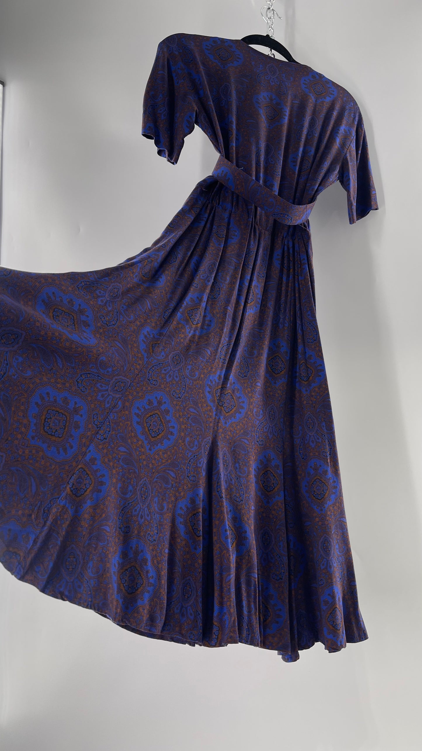 Vintage Liz Claiborne Cobalt Blue and Mustard Paisley Patterned 60s Style Dress(4)
