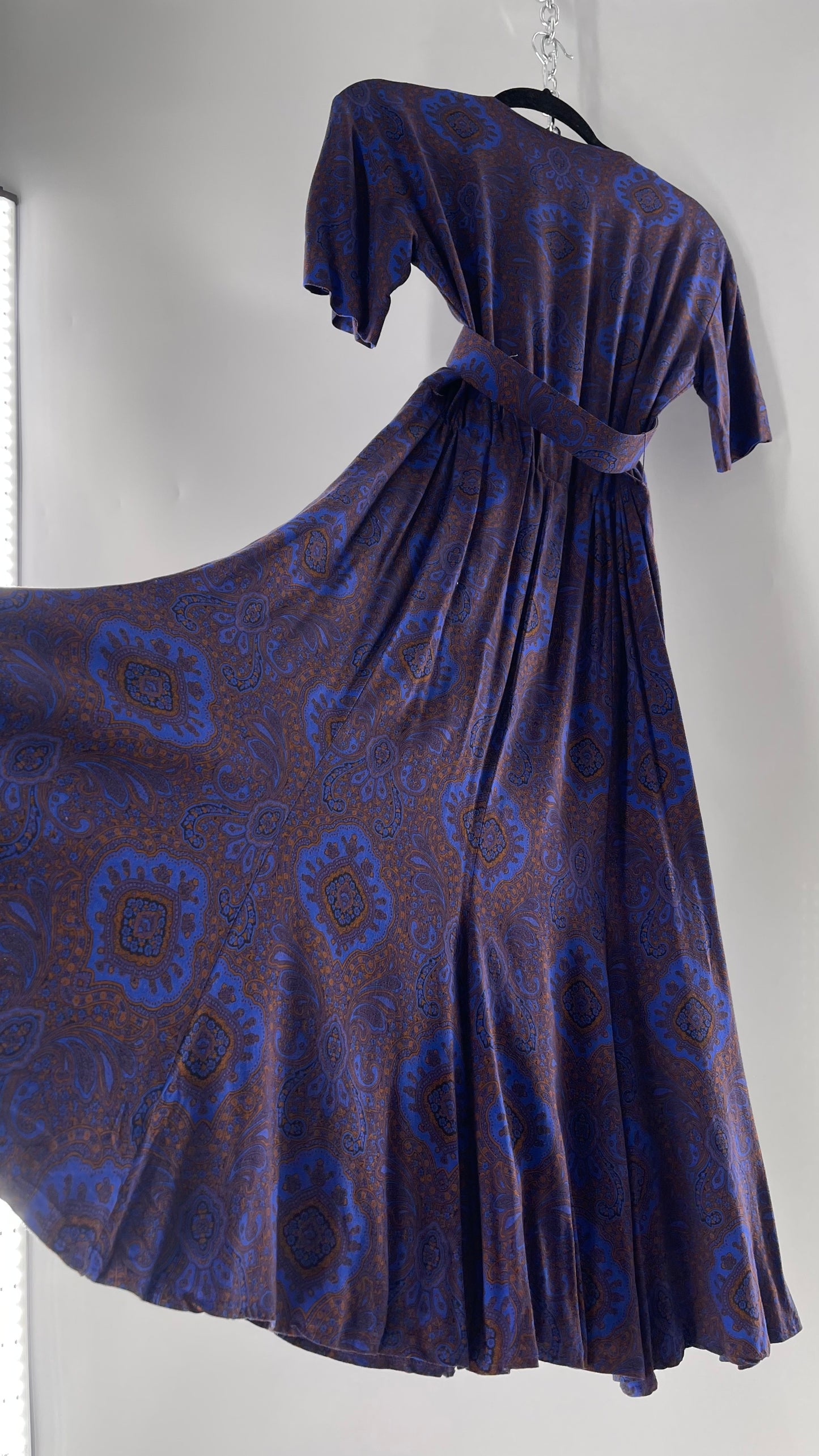 Vintage Liz Claiborne Cobalt Blue and Mustard Paisley Patterned 60s Style Dress(4)